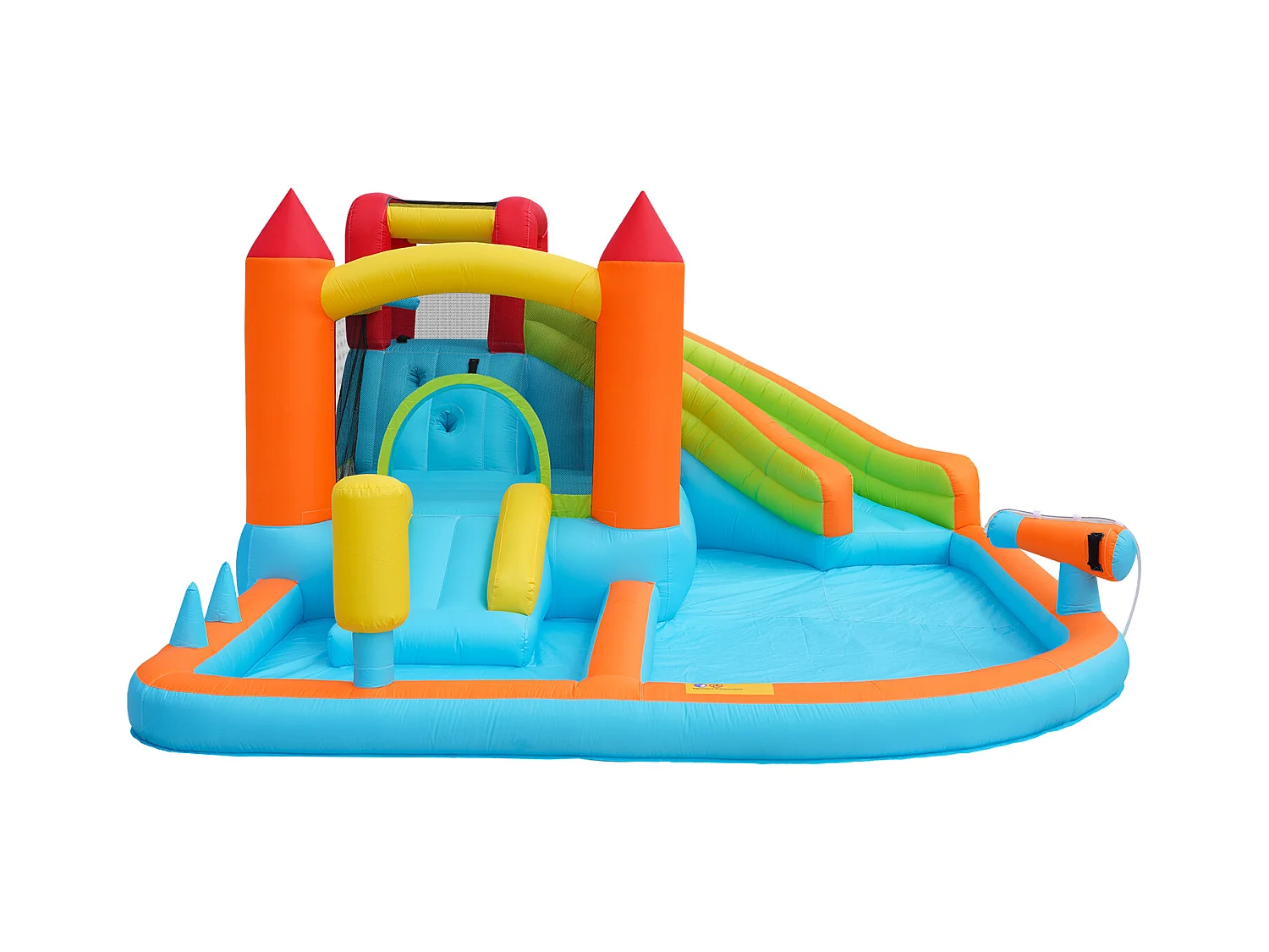 Château gonflable 460x343x190cm avec Ventilateur Toboggan Aquatique Trampoline Panier Basketball Pistolet à Eau 2 Piscines Tissu Oxford Bleu