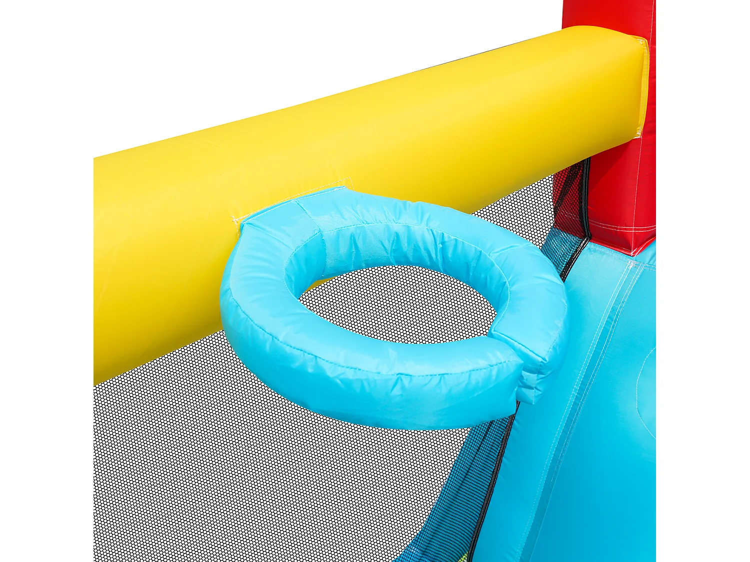 Château gonflable 460x343x190cm avec Ventilateur Toboggan Aquatique Trampoline Panier Basketball Pistolet à Eau 2 Piscines Tissu Oxford Bleu