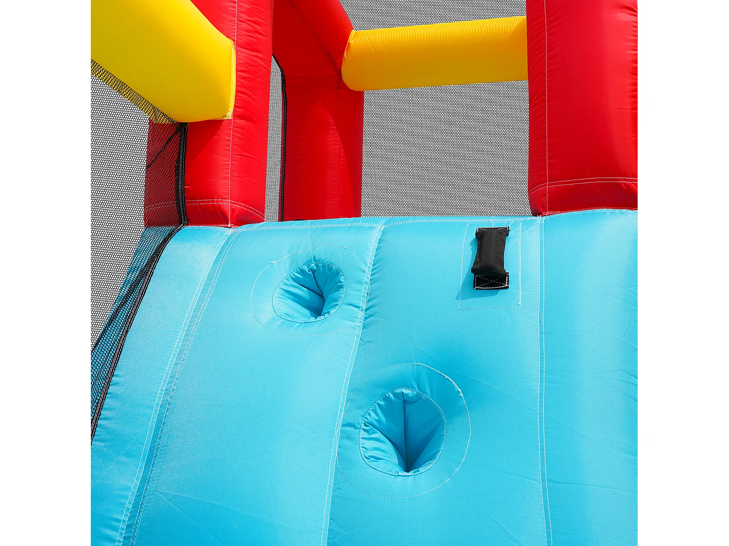 Château gonflable 460x343x190cm avec Ventilateur Toboggan Aquatique Trampoline Panier Basketball Pistolet à Eau 2 Piscines Tissu Oxford Bleu