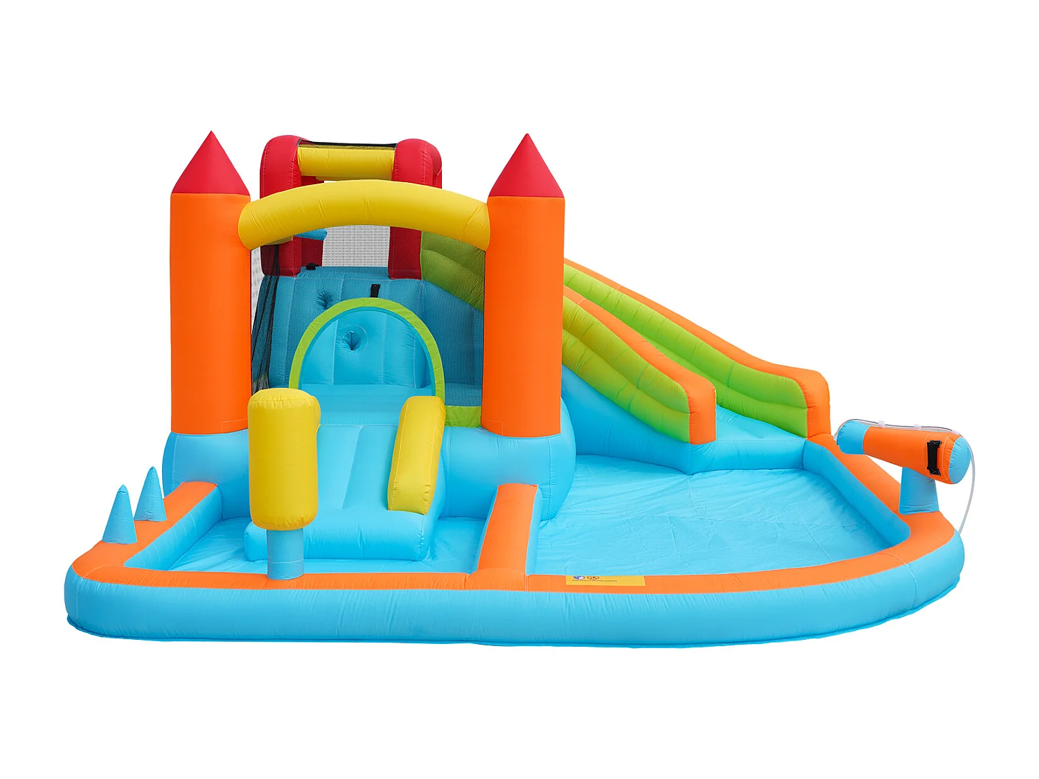 Château gonflable 460x343x190cm avec Ventilateur Toboggan Aquatique Trampoline Panier Basketball Pistolet à Eau 2 Piscines Tissu Oxford Bleu