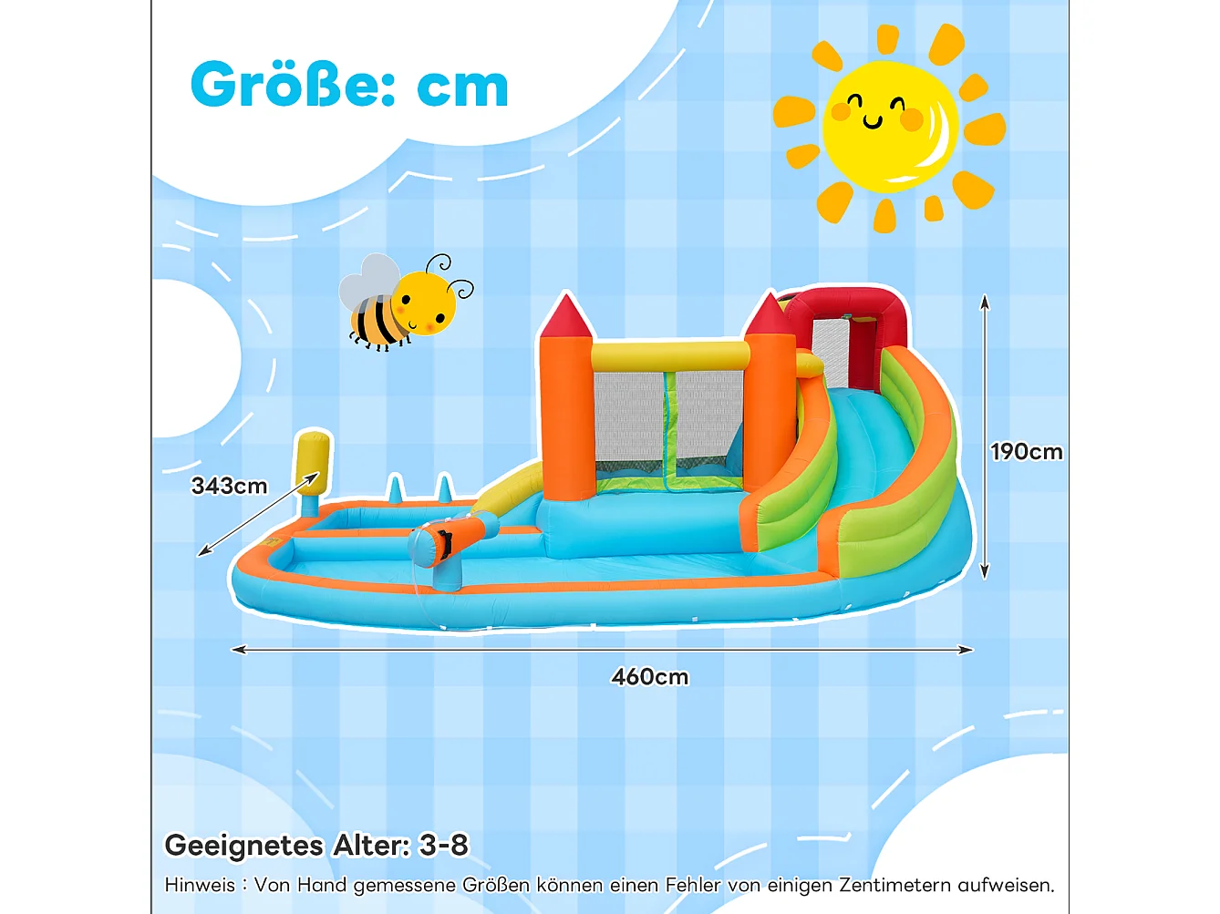 Château gonflable 450W, usage sec et humide, toboggan, trampoline, panier de basket, pistolets à eau, tissu Oxford orange