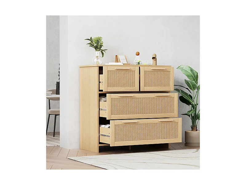 Commode 3 tiroirs 80x38x80 cm avec poignée Matériau MDF couleur naturelle pour le salon et la chambre à coucher