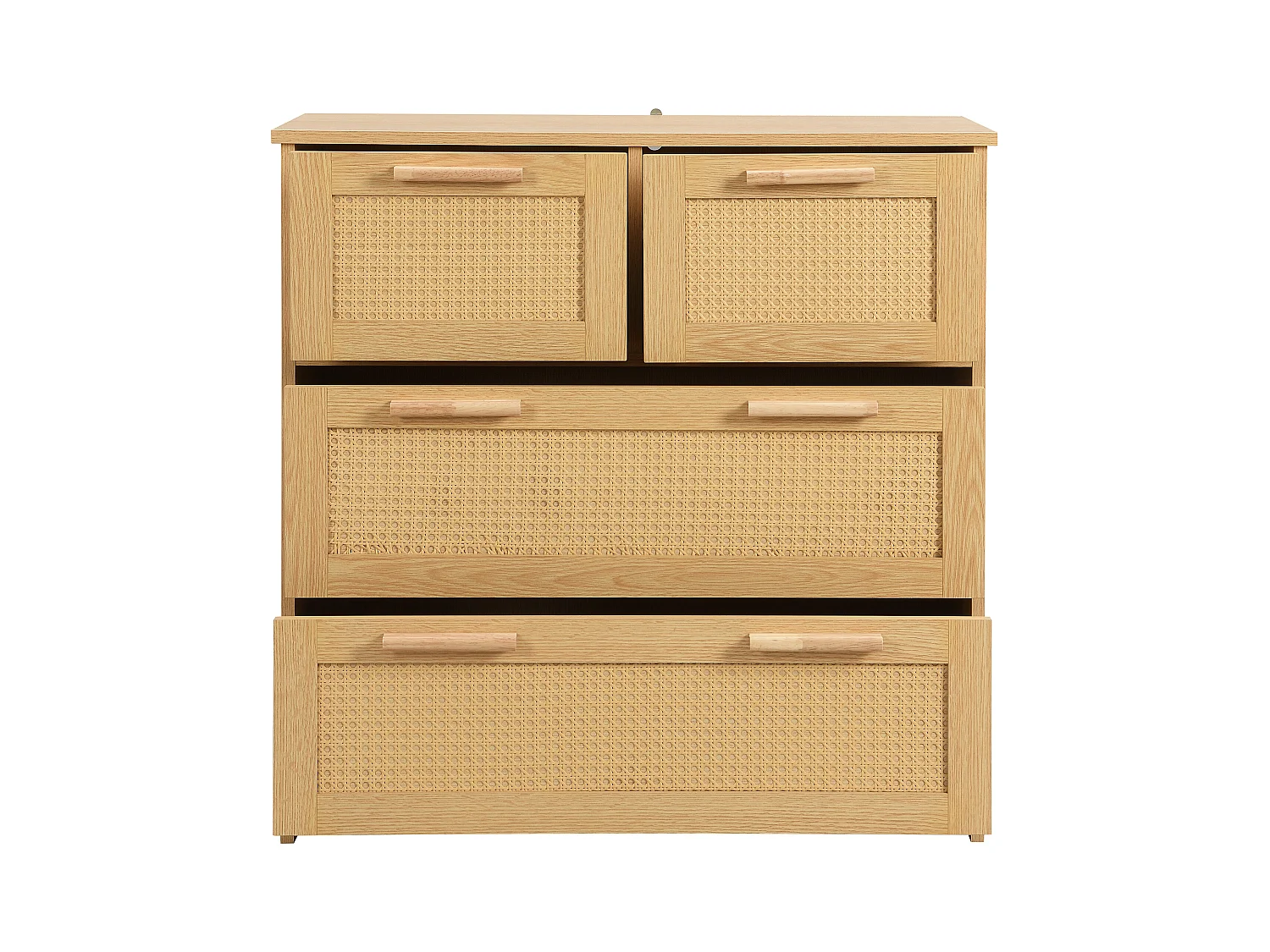 Ladekast met 3 laden, 80x38x80 cm, met handgreep. Gemaakt van naturelkleurig MDF, geschikt voor zowel de woonkamer als de slaapkamer.