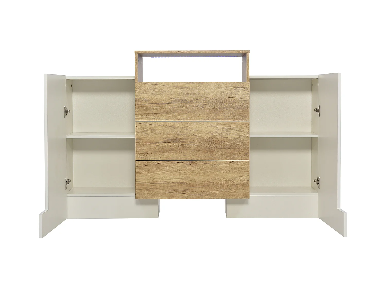 Buffet 140x30x90.5cm LED Multicolore 2 Portes 3 Tiroirs Espace de rangement Matériel MDF Couleur Naturelle