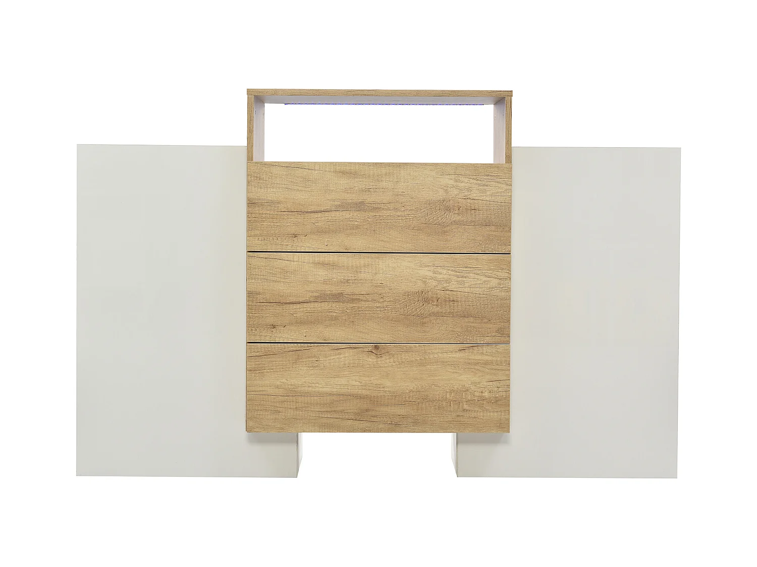 Buffet 140x30x90.5cm LED Multicolore 2 Portes 3 Tiroirs Espace de rangement Matériel MDF Couleur Naturelle