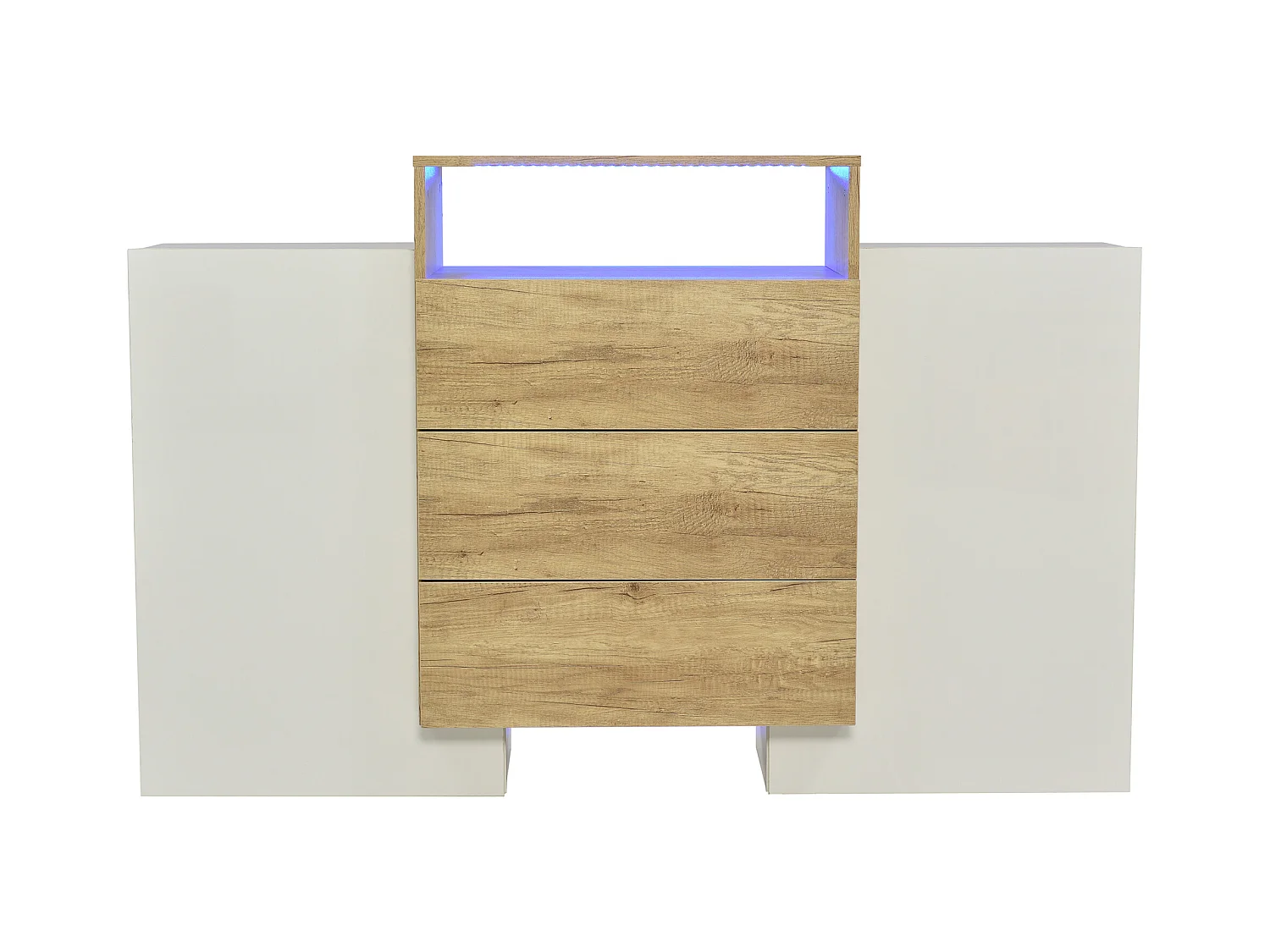 Buffet 140x30x90.5cm LED Multicolore 2 Portes 3 Tiroirs Espace de rangement Matériel MDF Couleur Naturelle