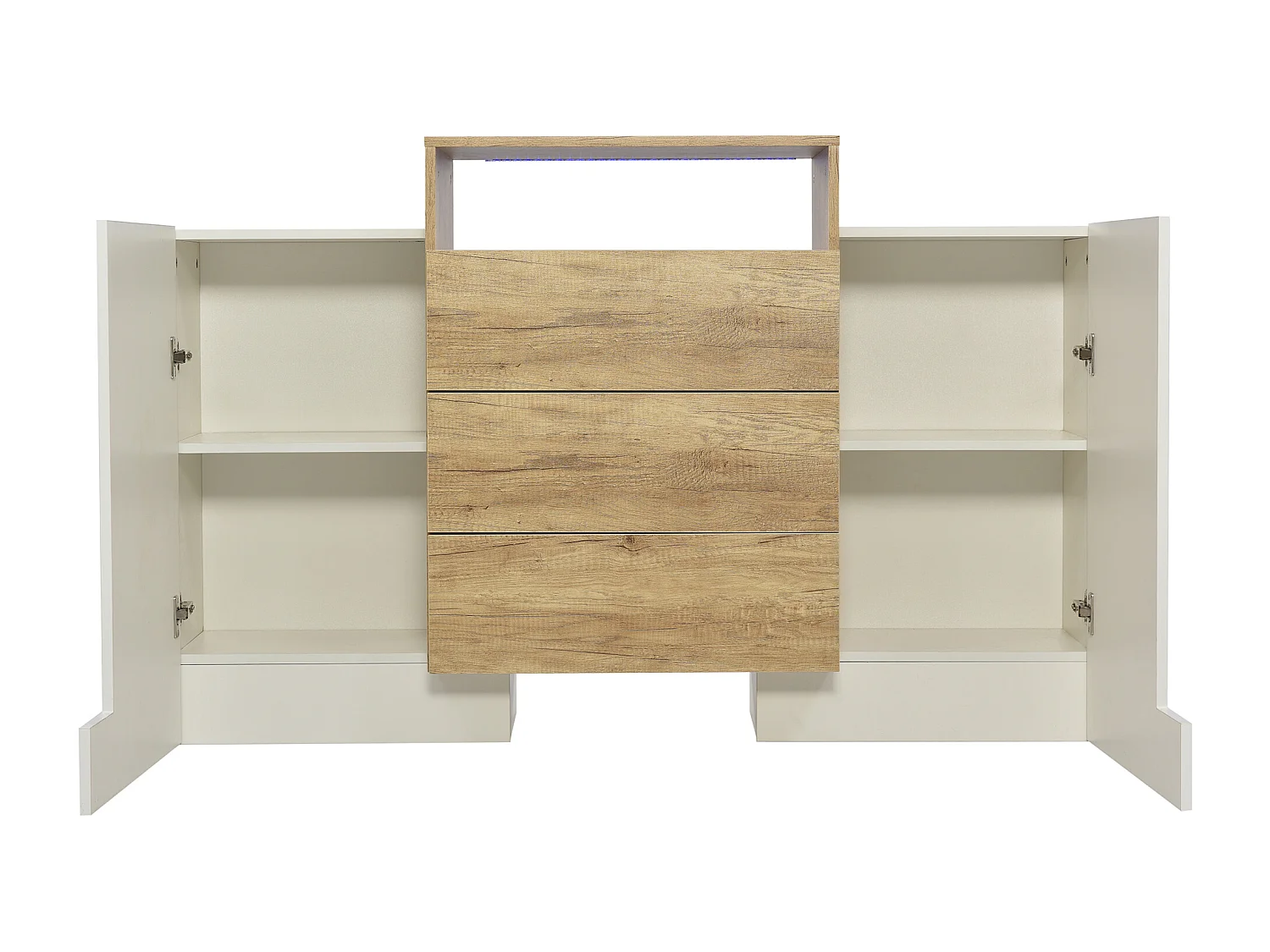 Buffet 140x30x90.5cm LED Multicolore 2 Portes 3 Tiroirs Espace de rangement Matériel MDF Couleur Naturelle