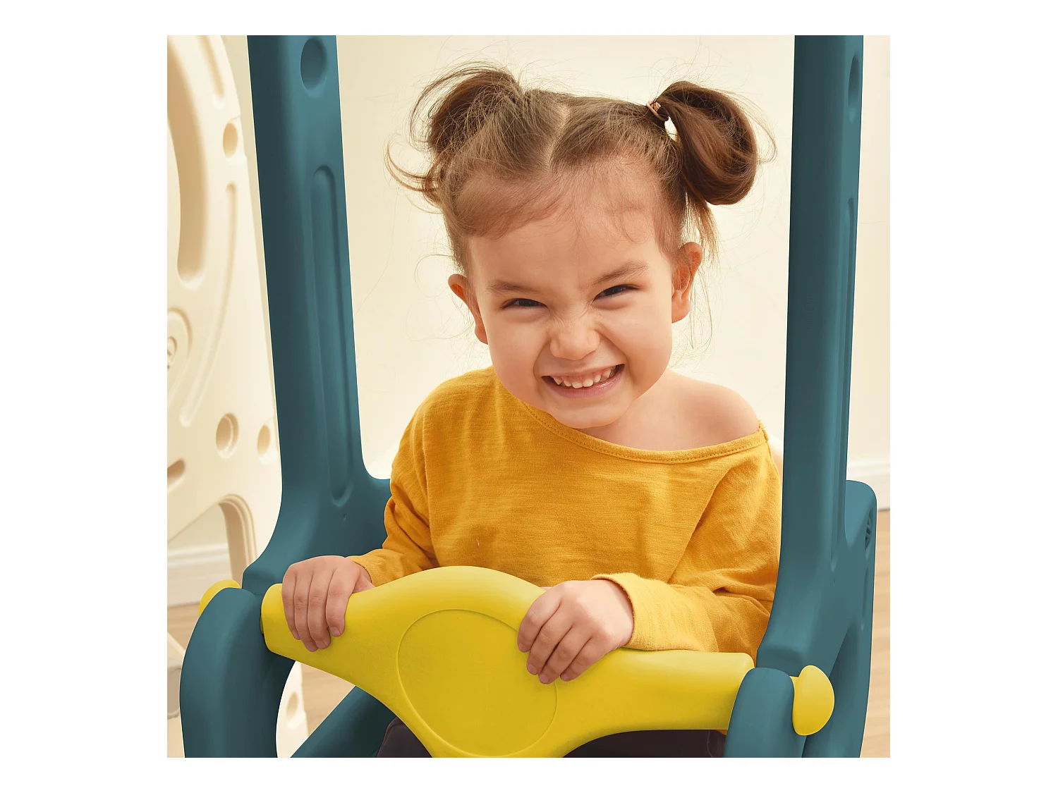 Glijbaan 182x172x115cm met 5-in-1 set bus schommel ladder basketbalring en bijbehorend basketbal brengen Materiaal HDPE en groente