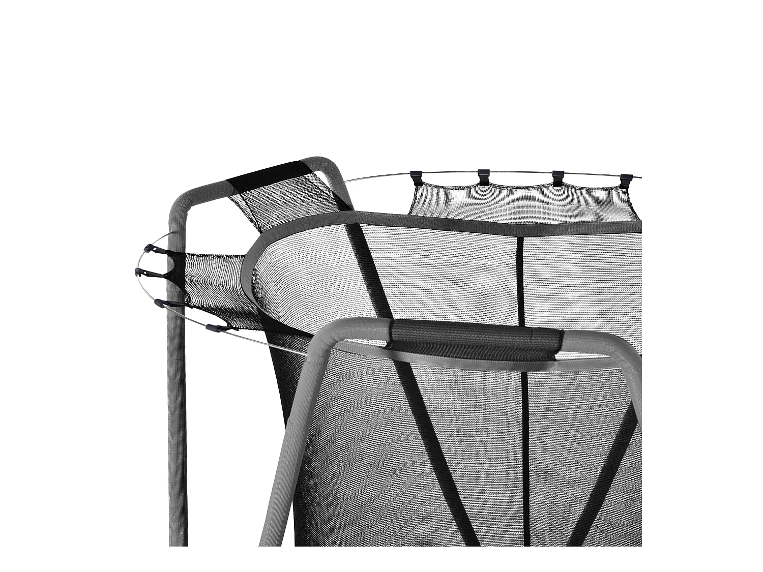 Trampoline extérieur 147x147x157cm Une housse de protection Cadre en acier Clôture Panier de basketball Matériel Steel couleur Gris