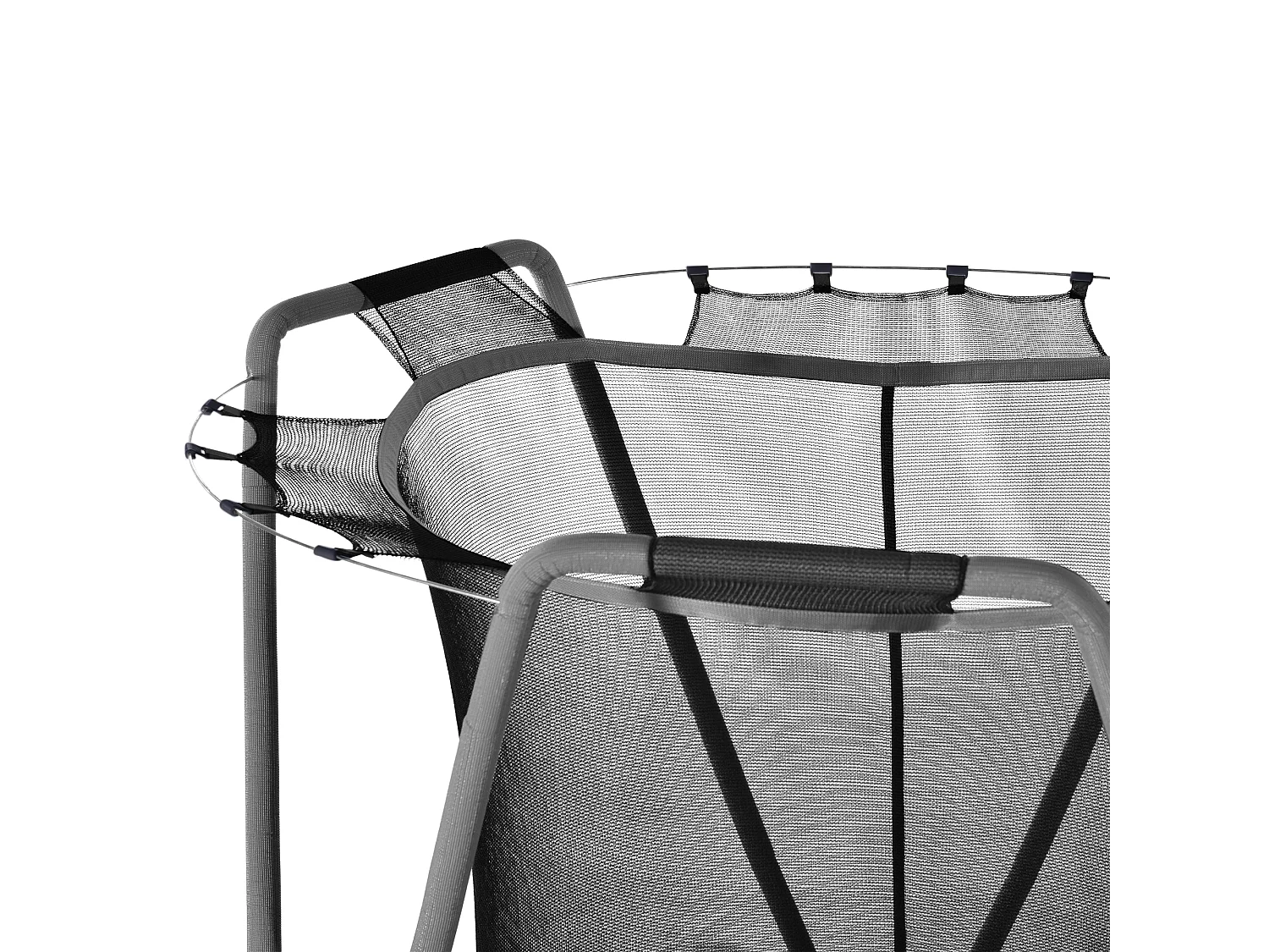 Trampoline extérieur 147x147x157cm Une housse de protection Cadre en acier Clôture Panier de basketball Matériel Steel couleur Gris