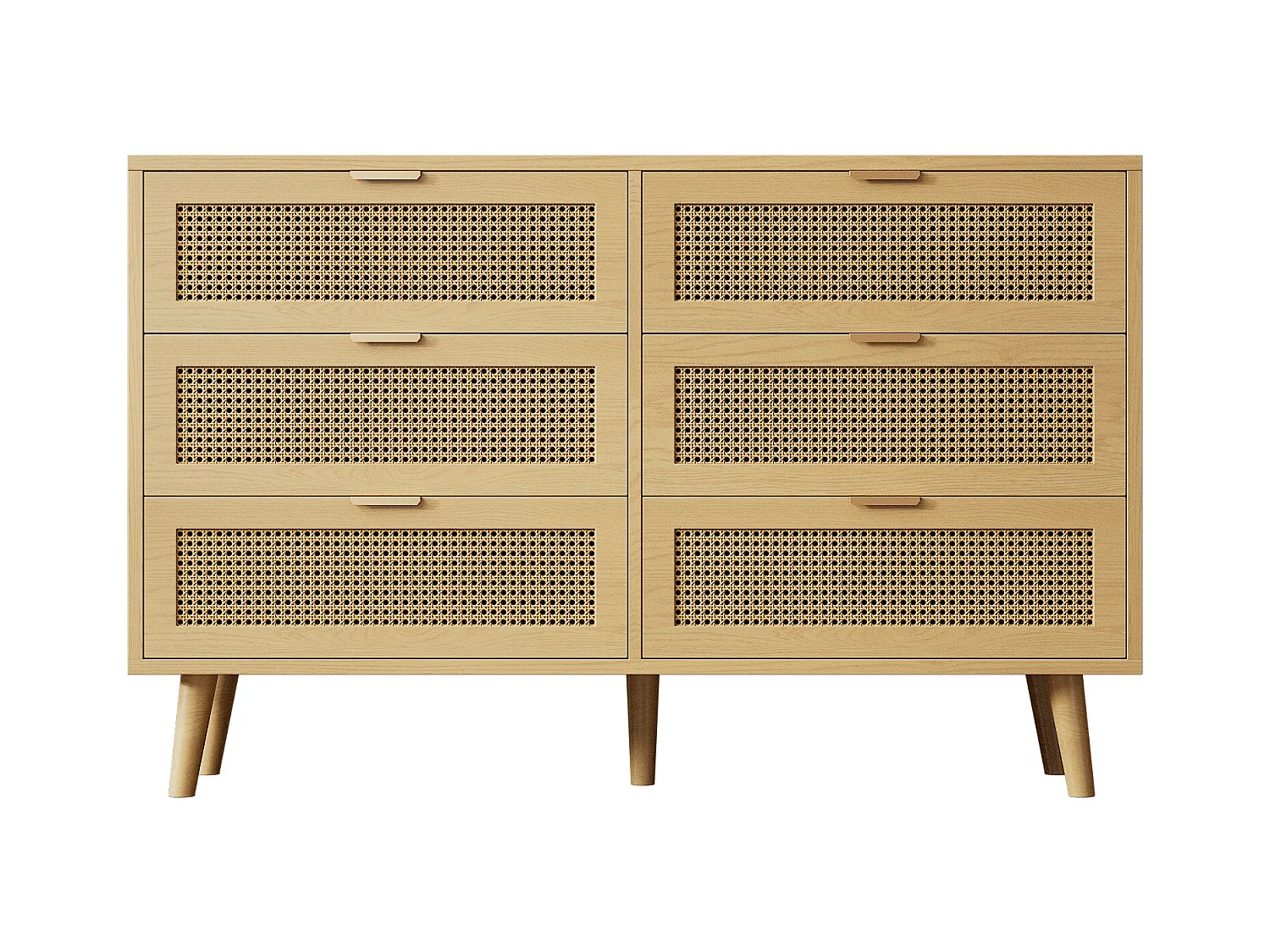 Ladekast met 3 laden, 120x40x76,5 cm, met zes laden, spaanplaat, natuurlijke kleur, voor woonkamer en slaapkamer