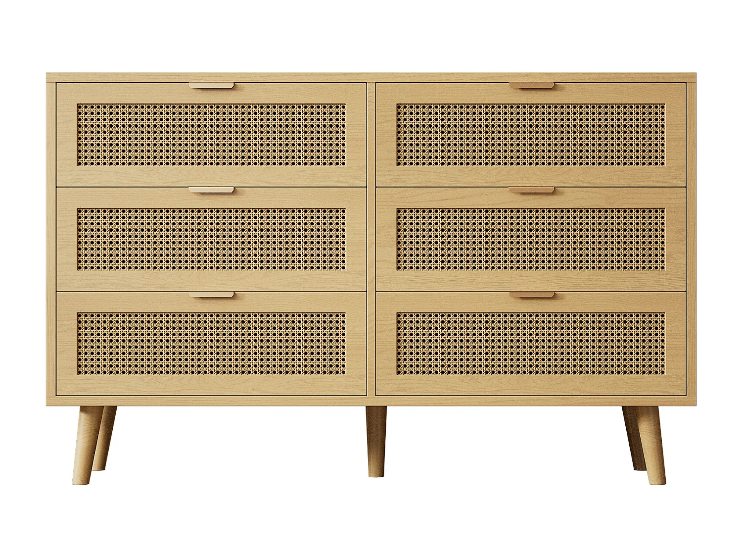 Commode 3 tiroirs 120x40x76.5 cm avec six tiroirs panneau de particules Couleur naturelle pour Salon et chambre