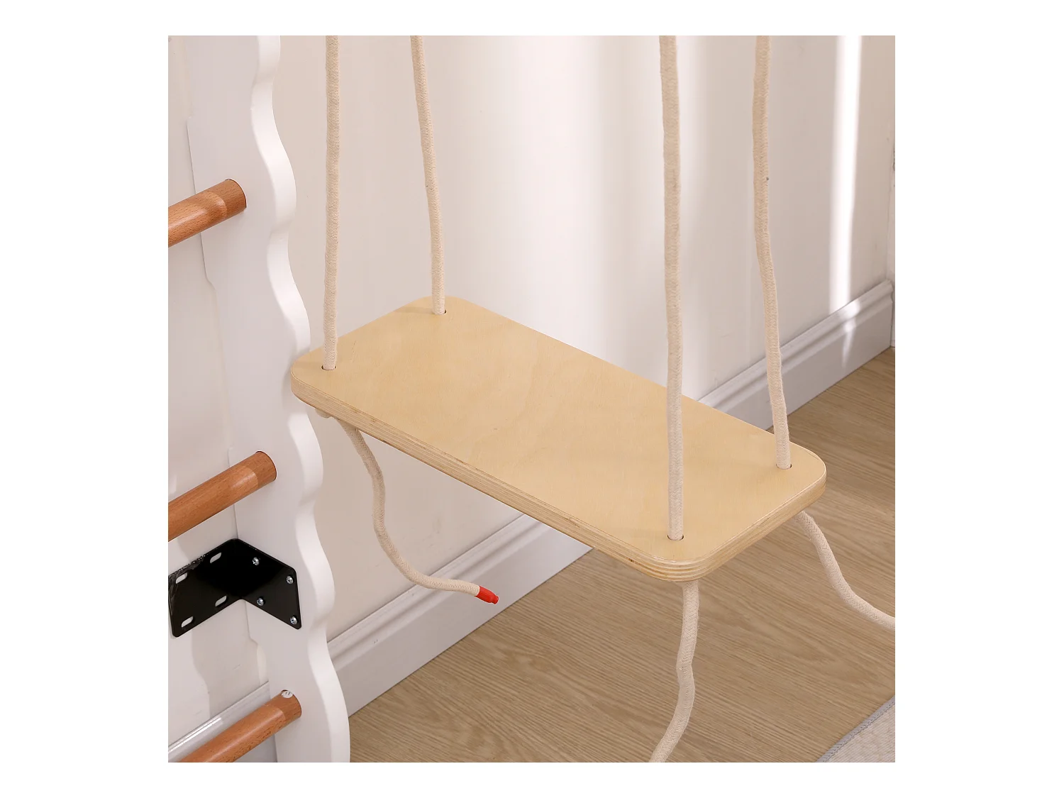 6-in-1 kinderglijbaan, 60x60x199 cm, met klimstructuur en schommel, gemaakt van hout, natuurlijke kleur, voor de woonkamer