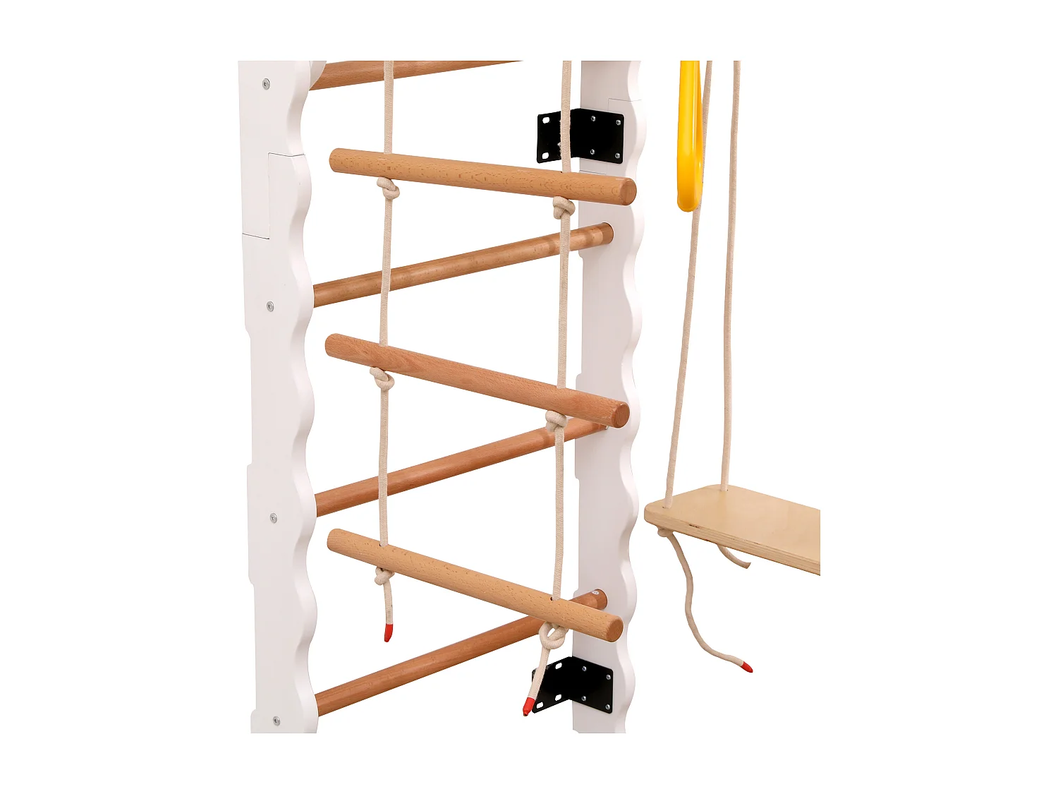 Aire de jeux d’intérieur 60x60x199 cm, 6 en 1 avec toboggan et balançoire, anneaux et échelle, bois, naturel