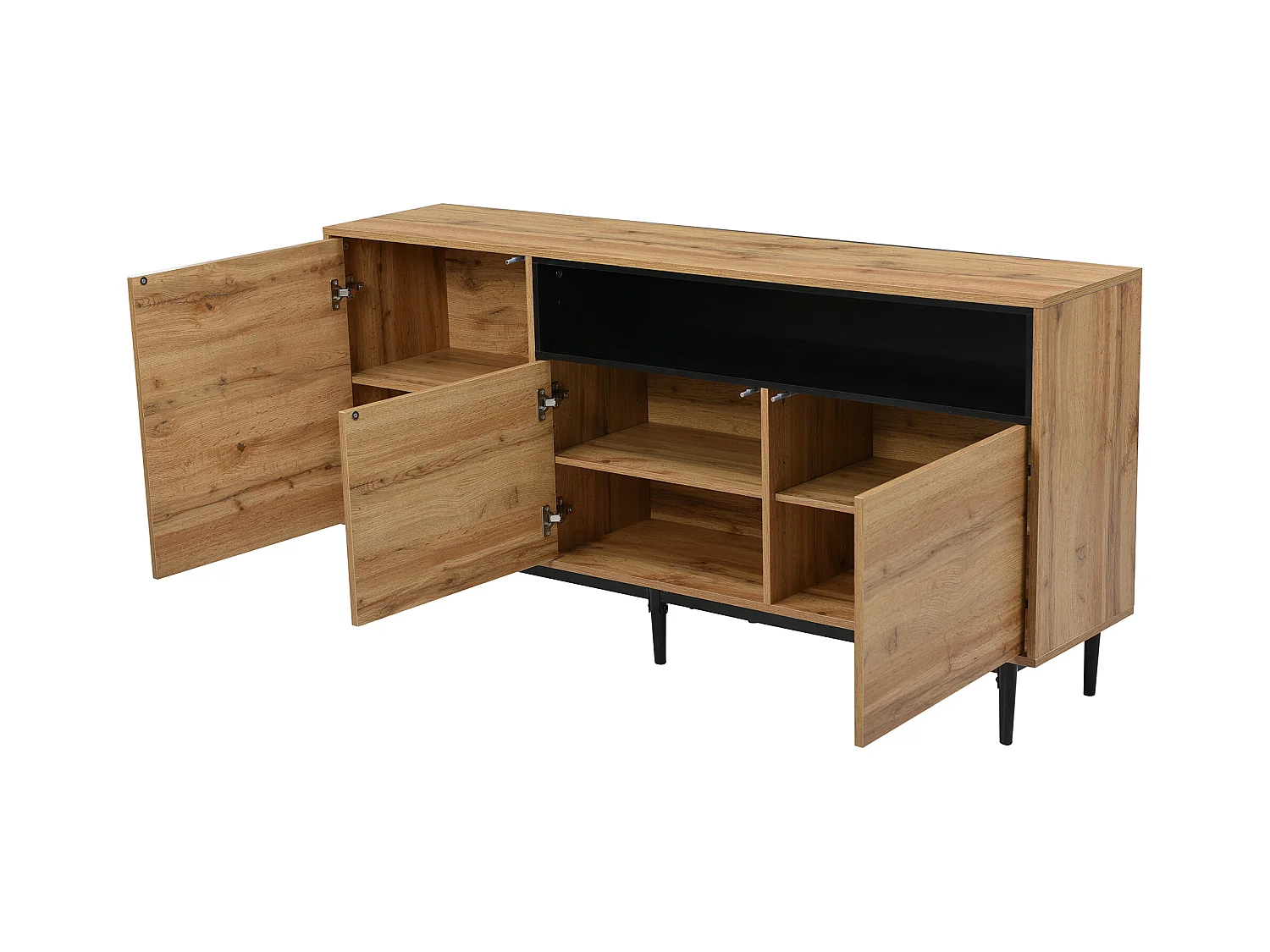Buffet 160x35x76cm Avec 3 portes et Espace de rangement Matériel MDF Couleur Naturelle pour salon