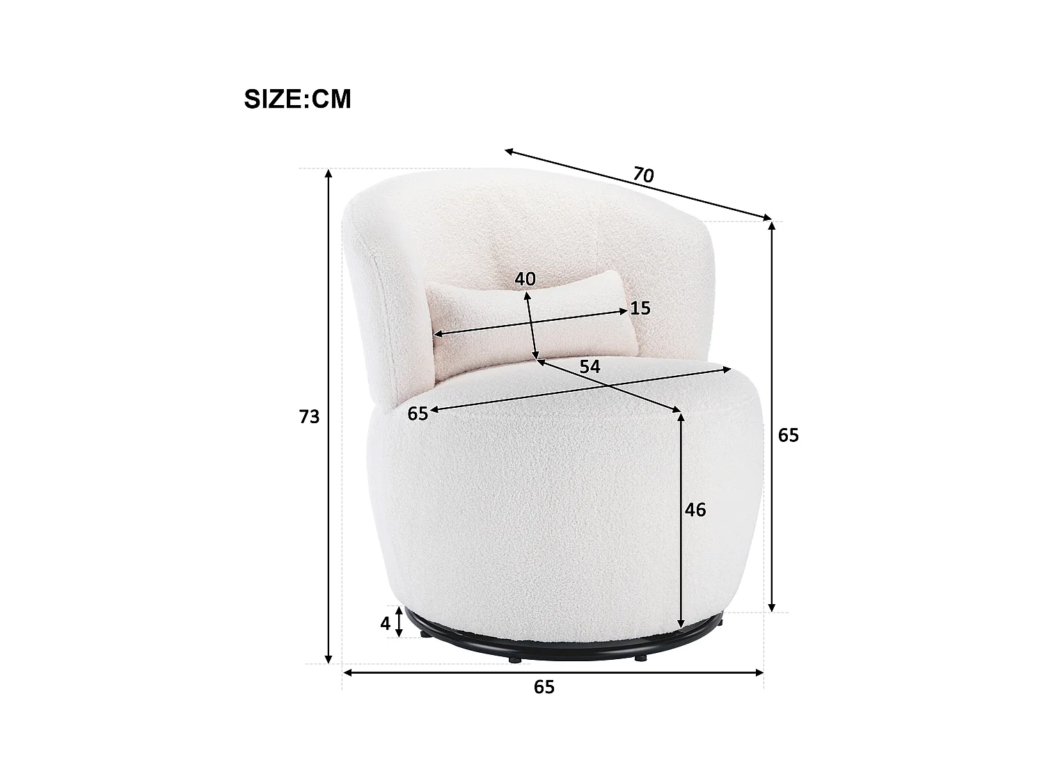 Fauteuil pivotant peluche avec coussin lombaire 100kg structure métal blanc pour bureau