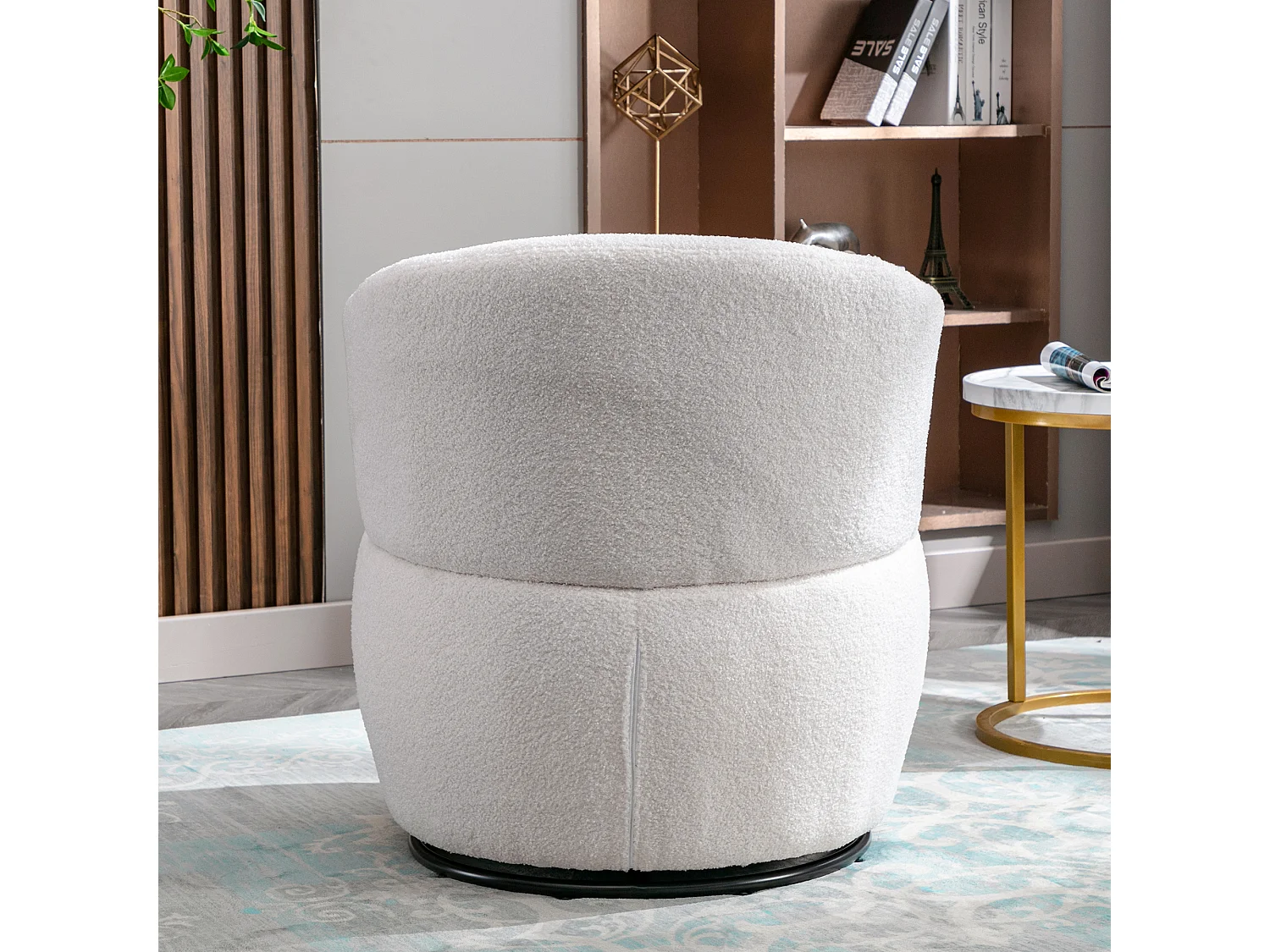 Fauteuil pivotant peluche avec coussin lombaire 100kg structure métal blanc pour bureau