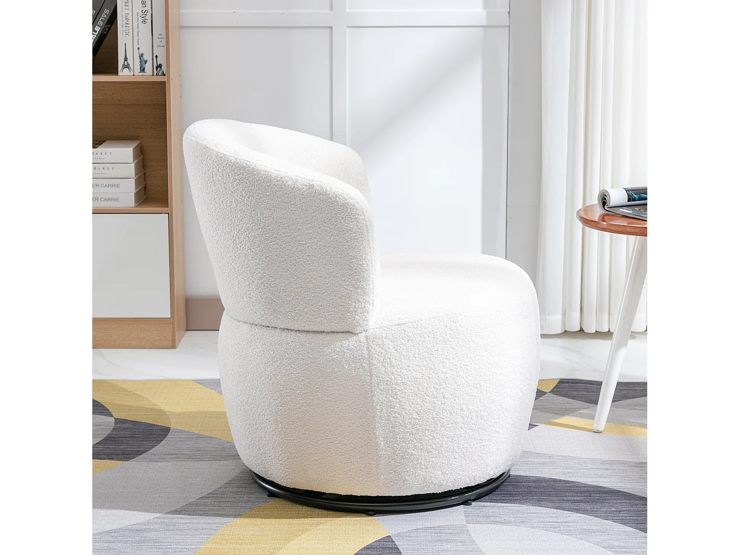 Fauteuil pivotant peluche avec coussin lombaire 100kg structure métal blanc pour bureau