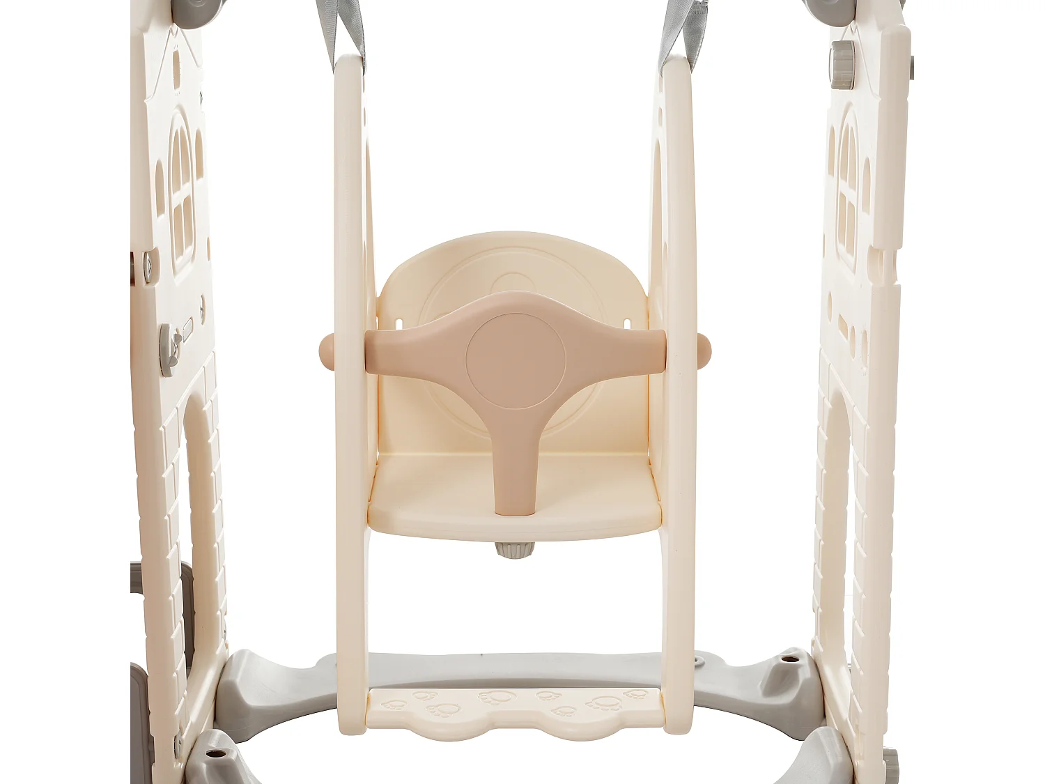 Toboggan enfant 5 en 1 157x145.5x121 cm avec structure d'escalade et balançoire matériau PEHD brun et blanc pour salon