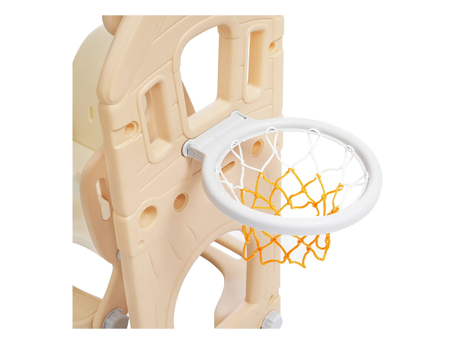 Glijbaan 184x179x103cm met 5 in 1 kinderglijbaan set inclusief klimmen wiebel en basketbalring brengen Materiaal HDPE en Wit