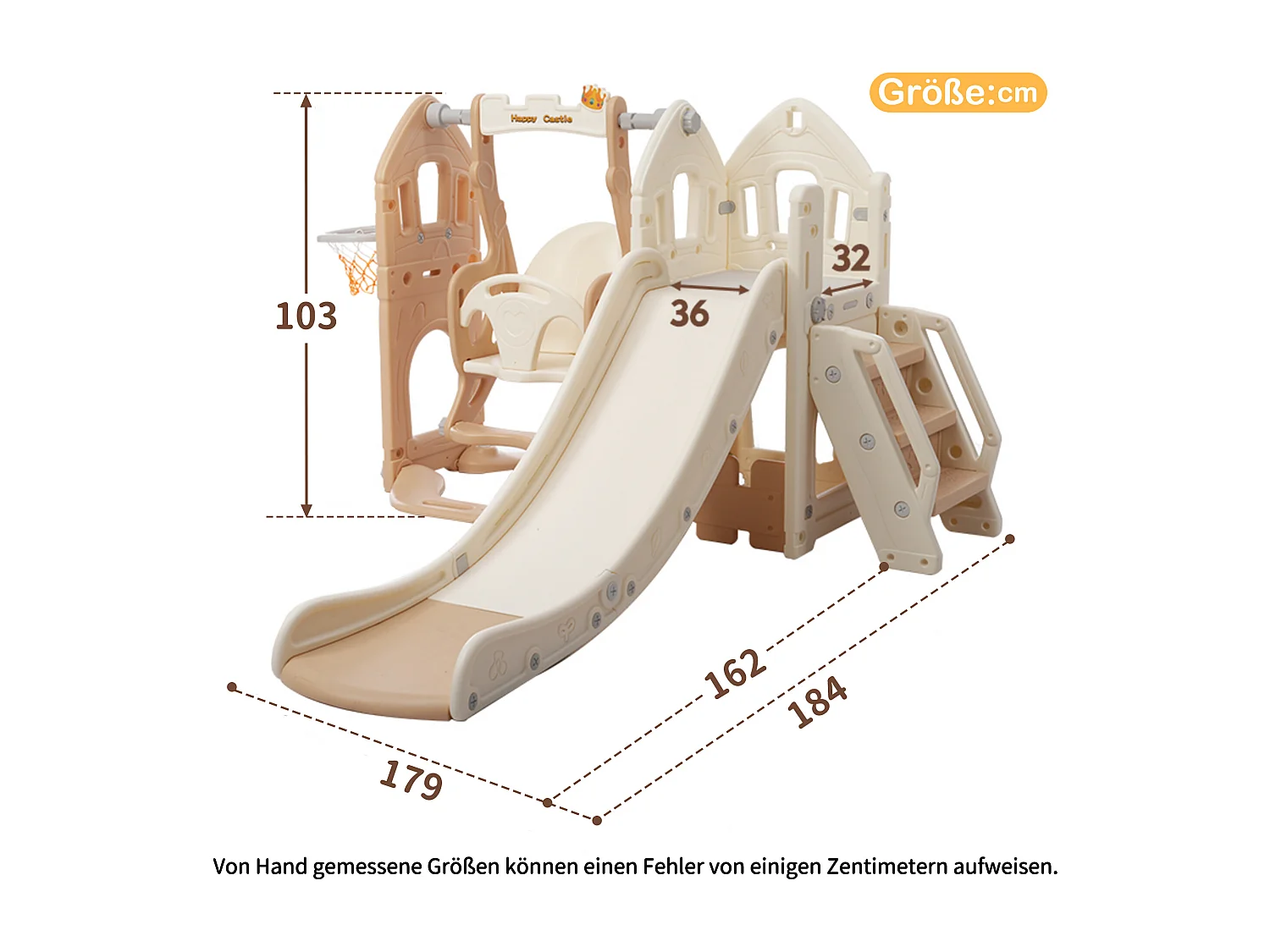 Ensemble de toboggan 184x179x103cm 5 en 1 Toboggan enfant Escalade Balançoire Panier de basketball Matériel HDPE Blanc