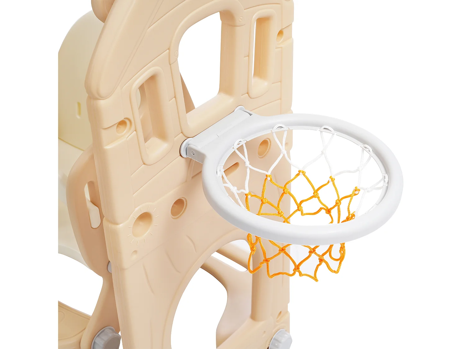 Ensemble de toboggan 184x179x103cm 5 en 1 Toboggan enfant Escalade Balançoire Panier de basketball Matériel HDPE Blanc