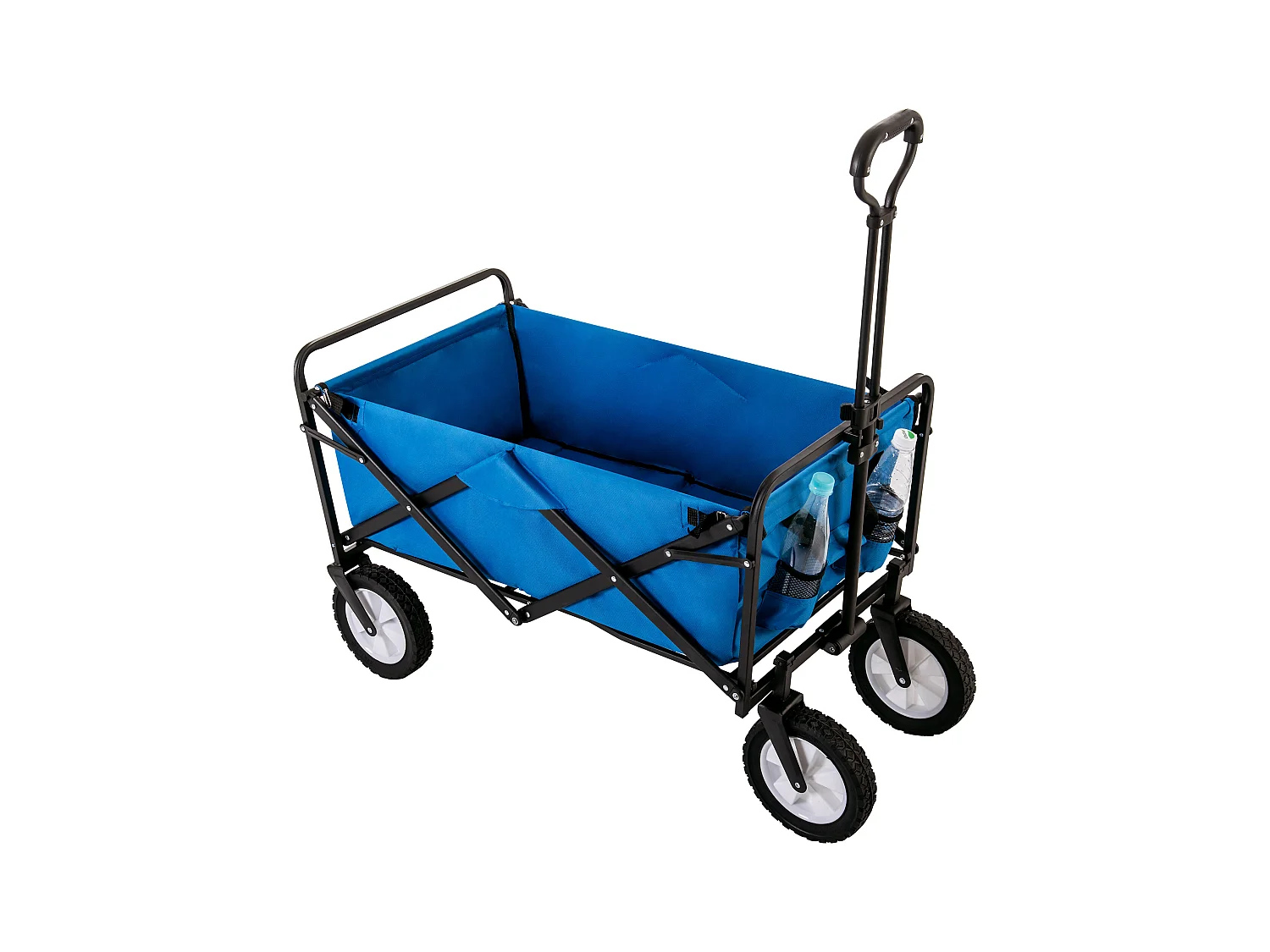 Tuinkar 90x51x100.5cm met vouwbaar ontwerp netten bekerhouders verstelbare handgreep doekzak en 360° draaiende voorwielen brengen Materiaal Stof Blauw