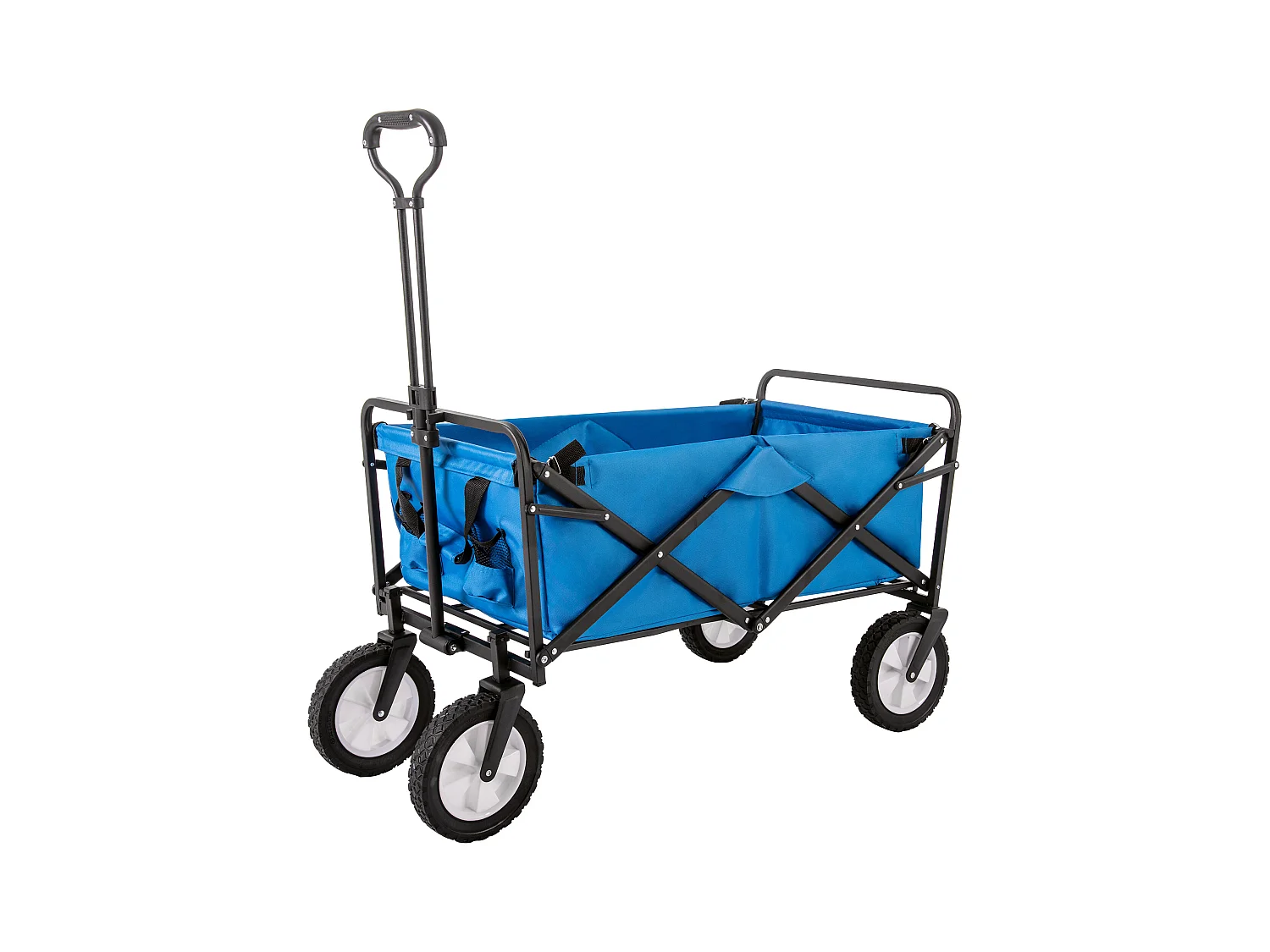 Tuinkar 90x51x100.5cm met vouwbaar ontwerp netten bekerhouders verstelbare handgreep doekzak en 360° draaiende voorwielen brengen Materiaal Stof Blauw