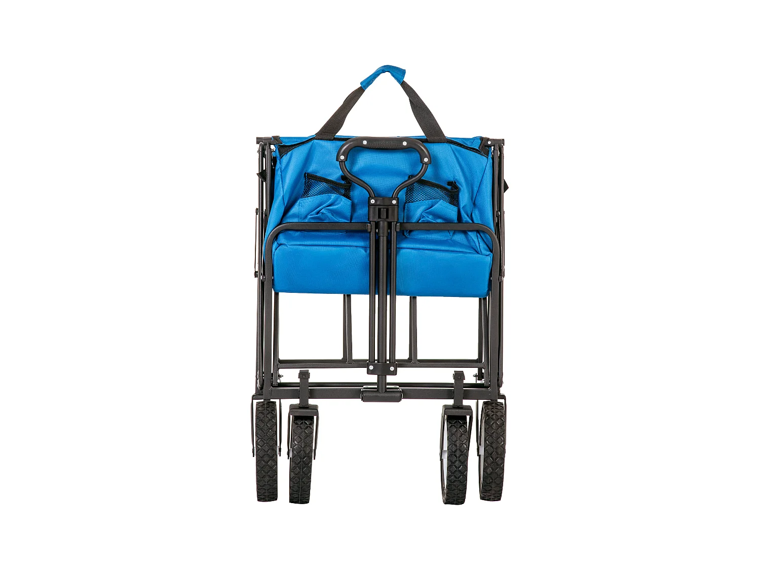 Tuinkar 90x51x100.5cm met vouwbaar ontwerp netten bekerhouders verstelbare handgreep doekzak en 360° draaiende voorwielen brengen Materiaal Stof Blauw