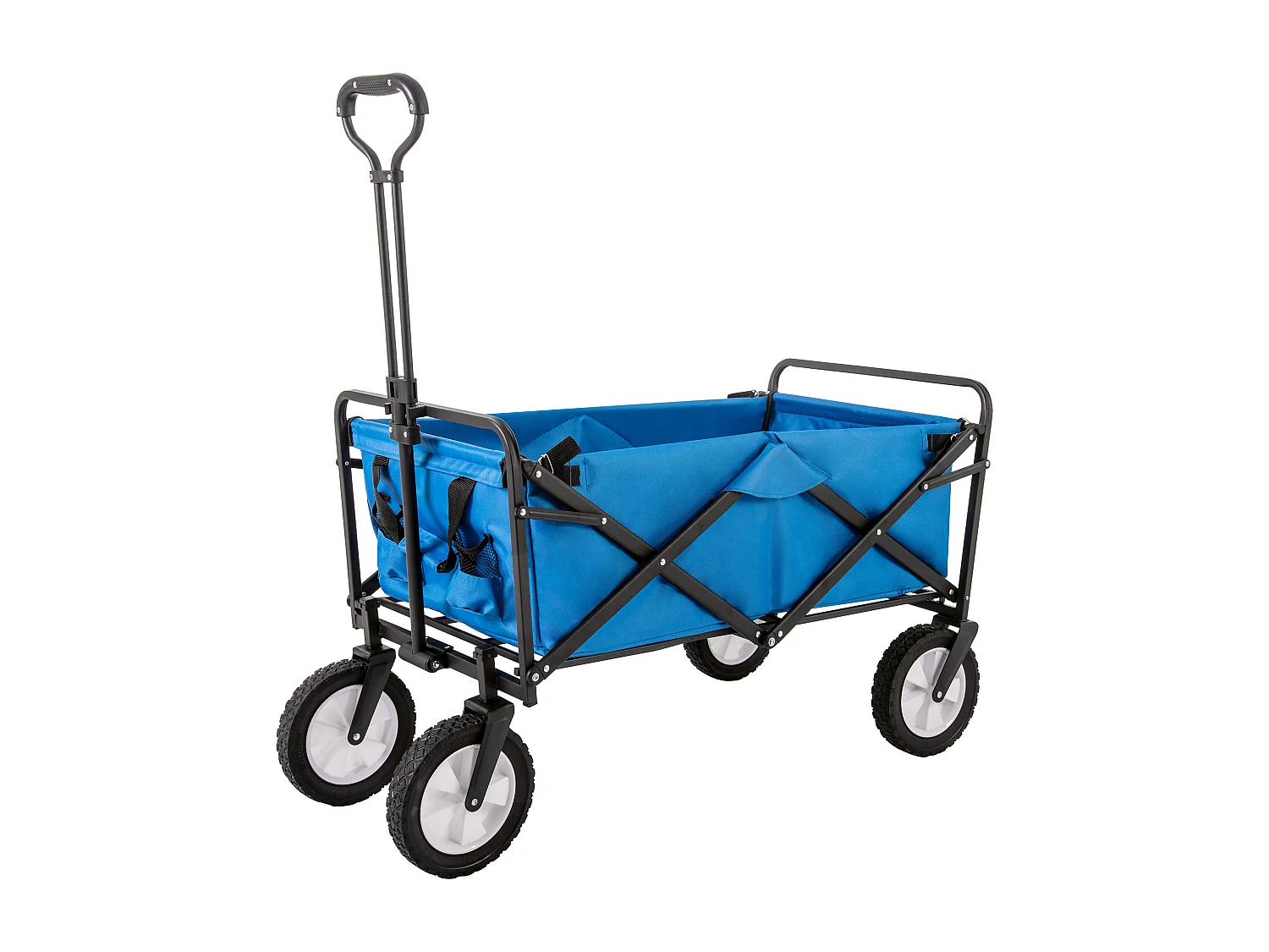 Chariot de jardin 90×51×100.5cm Pliable Porte Gobelets en Réseau Poignée Réglable Roues Avant Rotatives 360°  Fabric Bleu