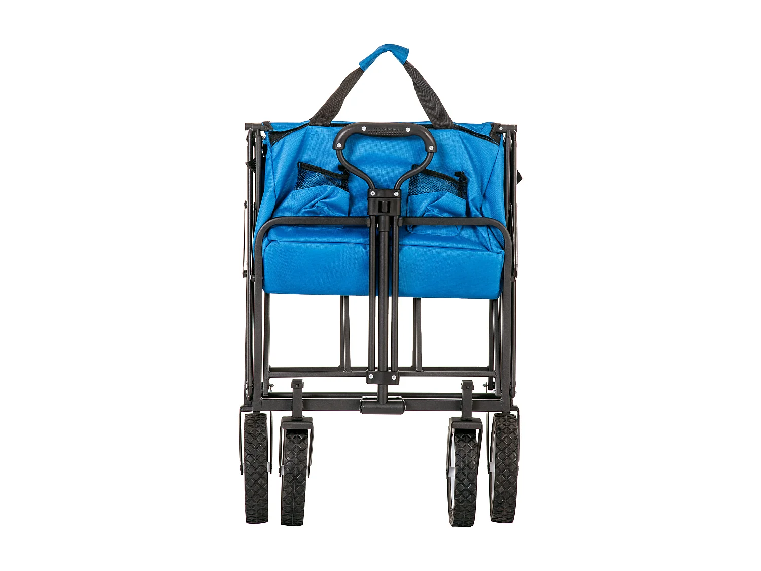 Chariot de jardin 90×51×100.5cm Pliable Porte Gobelets en Réseau Poignée Réglable Roues Avant Rotatives 360°  Fabric Bleu