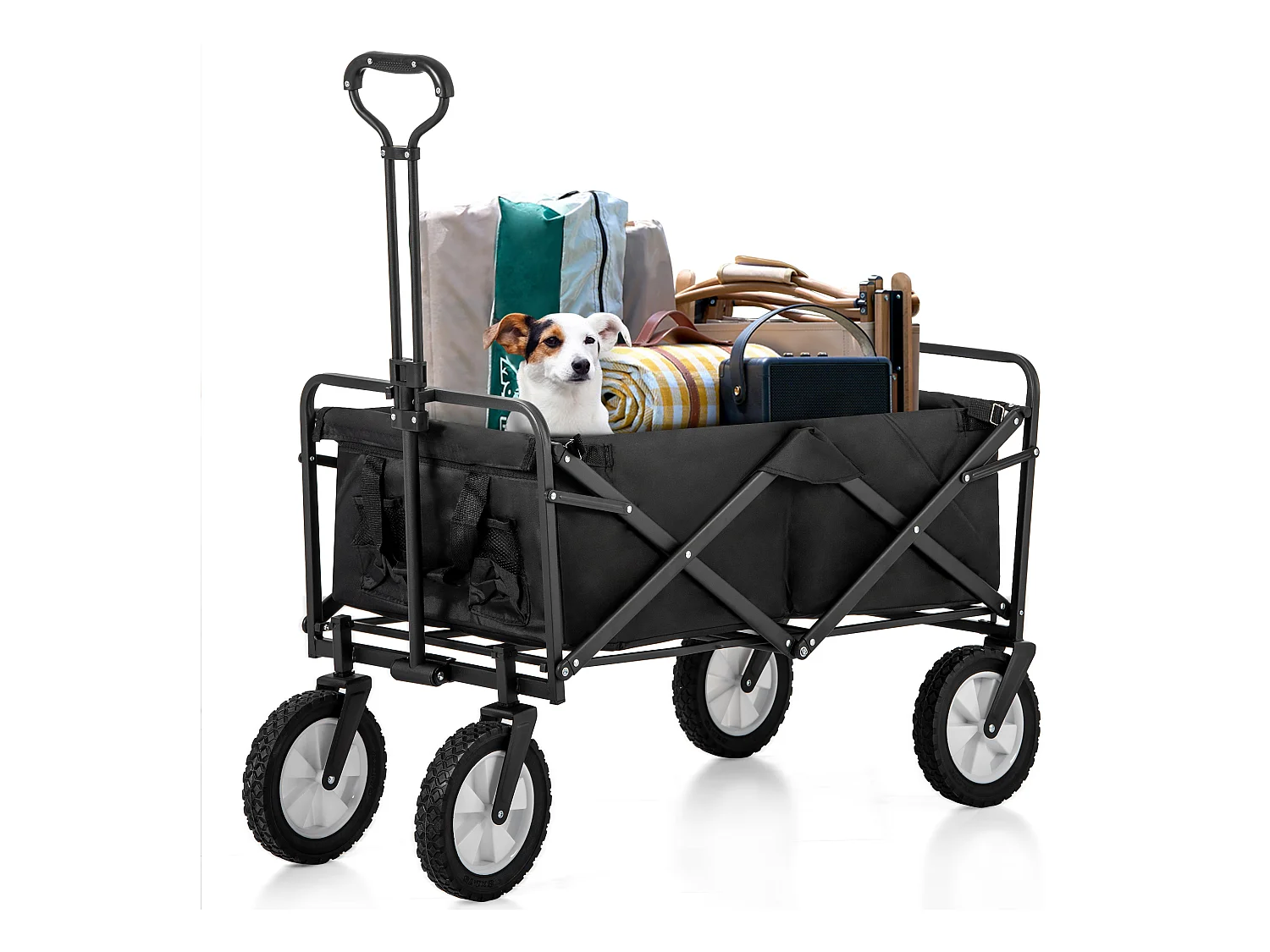 Tuinkar 90x51x100.5cm met vouwbaar ontwerp netten bekerhouders verstelbare handgreep doekzak en 360° draaiende voorwielen brengen Materiaal Stof Zwart