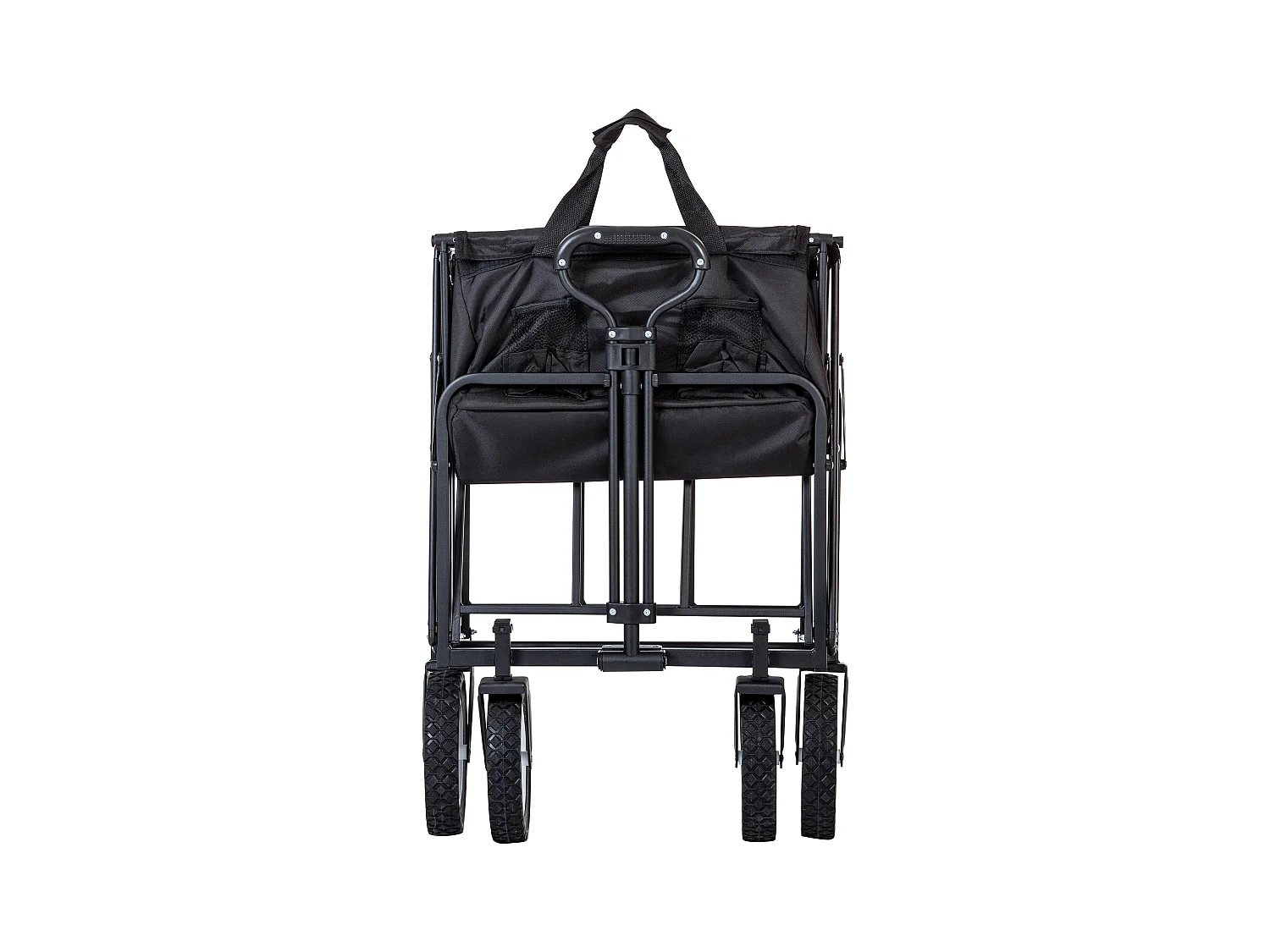 Tuinkar 90x51x100.5cm met vouwbaar ontwerp netten bekerhouders verstelbare handgreep doekzak en 360° draaiende voorwielen brengen Materiaal Stof Zwart