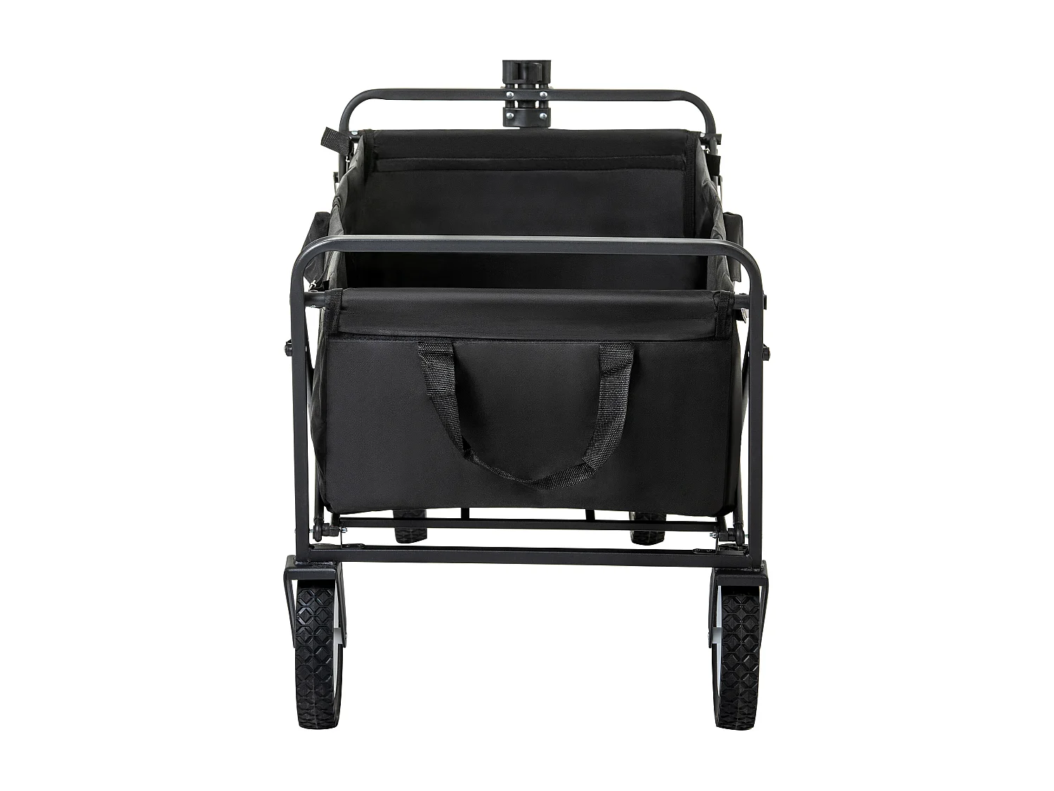 Chariot de jardin 90×51×100.5cm Pliable Porte Gobelets en Réseau Poignée Réglable Roues Avant Rotatives 360°  Fabric Noir