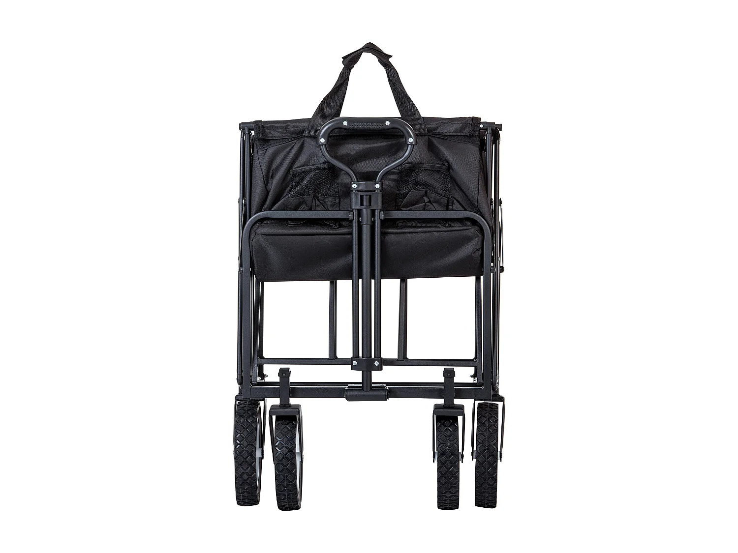 Chariot de jardin 90×51×100.5cm Pliable Porte Gobelets en Réseau Poignée Réglable Roues Avant Rotatives 360°  Fabric Noir