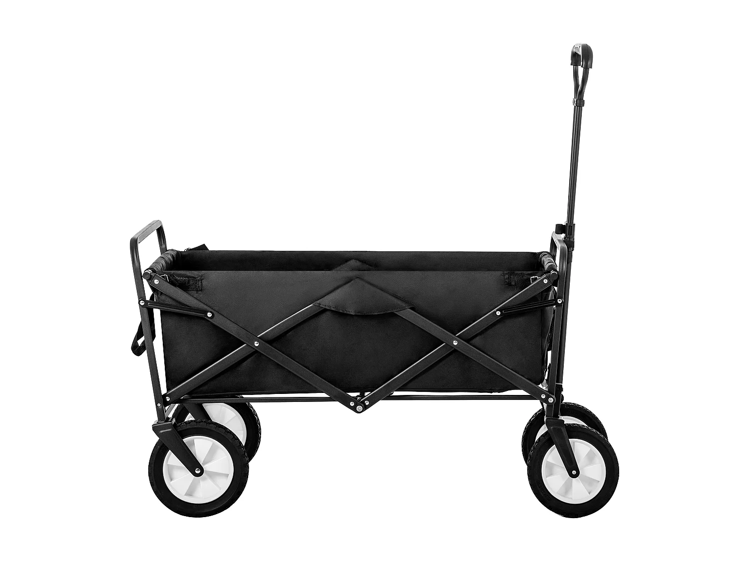 Chariot de jardin 90×51×100.5cm Pliable Porte Gobelets en Réseau Poignée Réglable Roues Avant Rotatives 360°  Fabric Noir