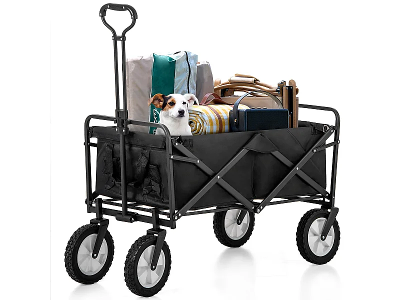 Chariot de jardin 90×51×100.5cm Pliable Porte Gobelets en Réseau Poignée Réglable Roues Avant Rotatives 360°  Fabric Noir