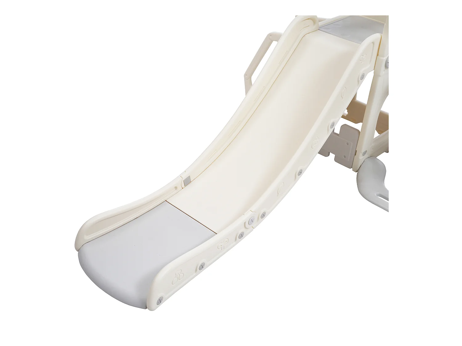 Glijbaan 184x179x103cm met 5 in 1 kinderglijbaan set inclusief klimmen wiebel en basketbalring brengen Materiaal HDPE en grijs