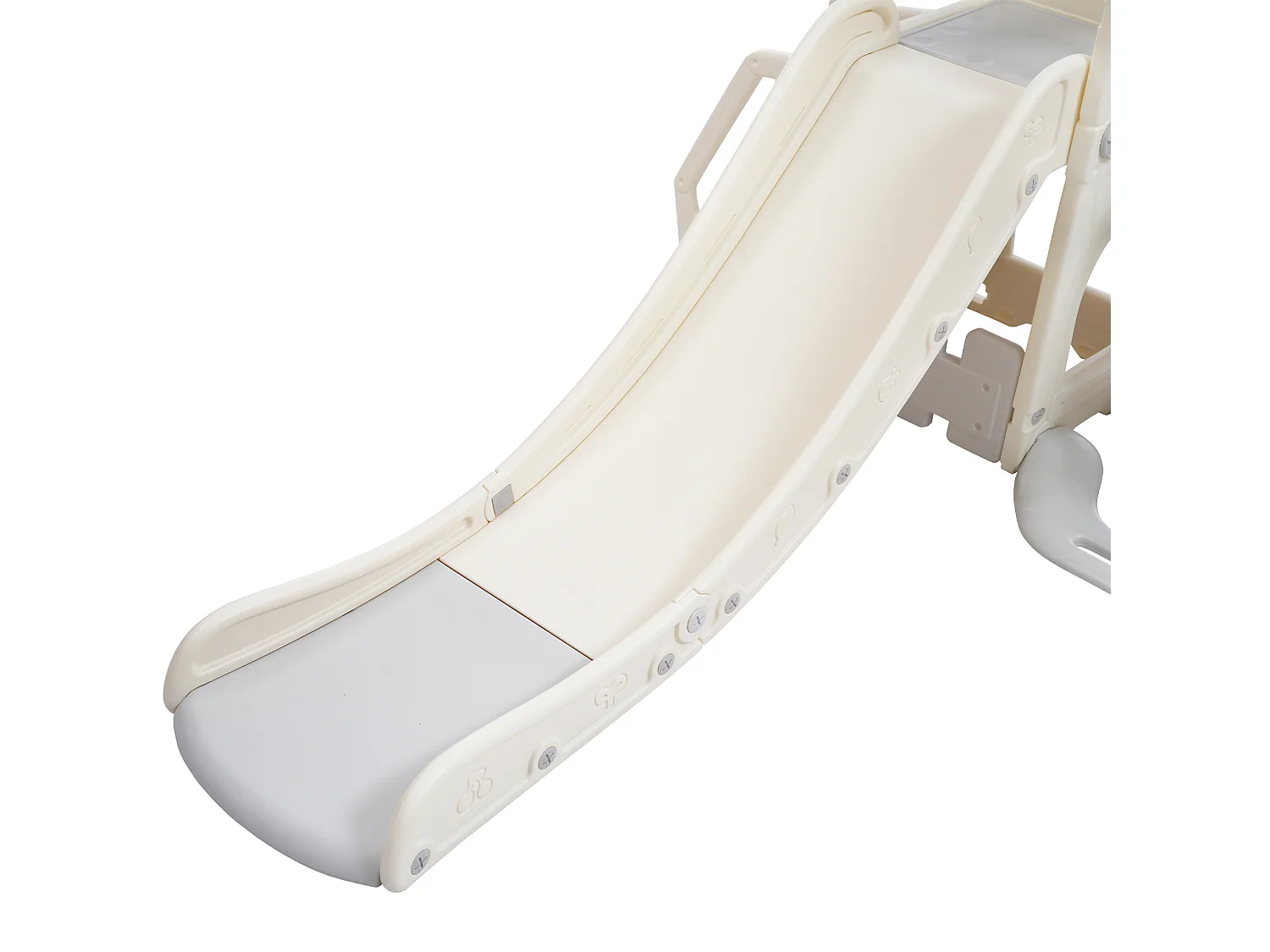 Ensemble de toboggan 184x179x103cm 5 en 1 Toboggan enfant Escalade Balançoire Panier de basketball Matériel HDPE Gris