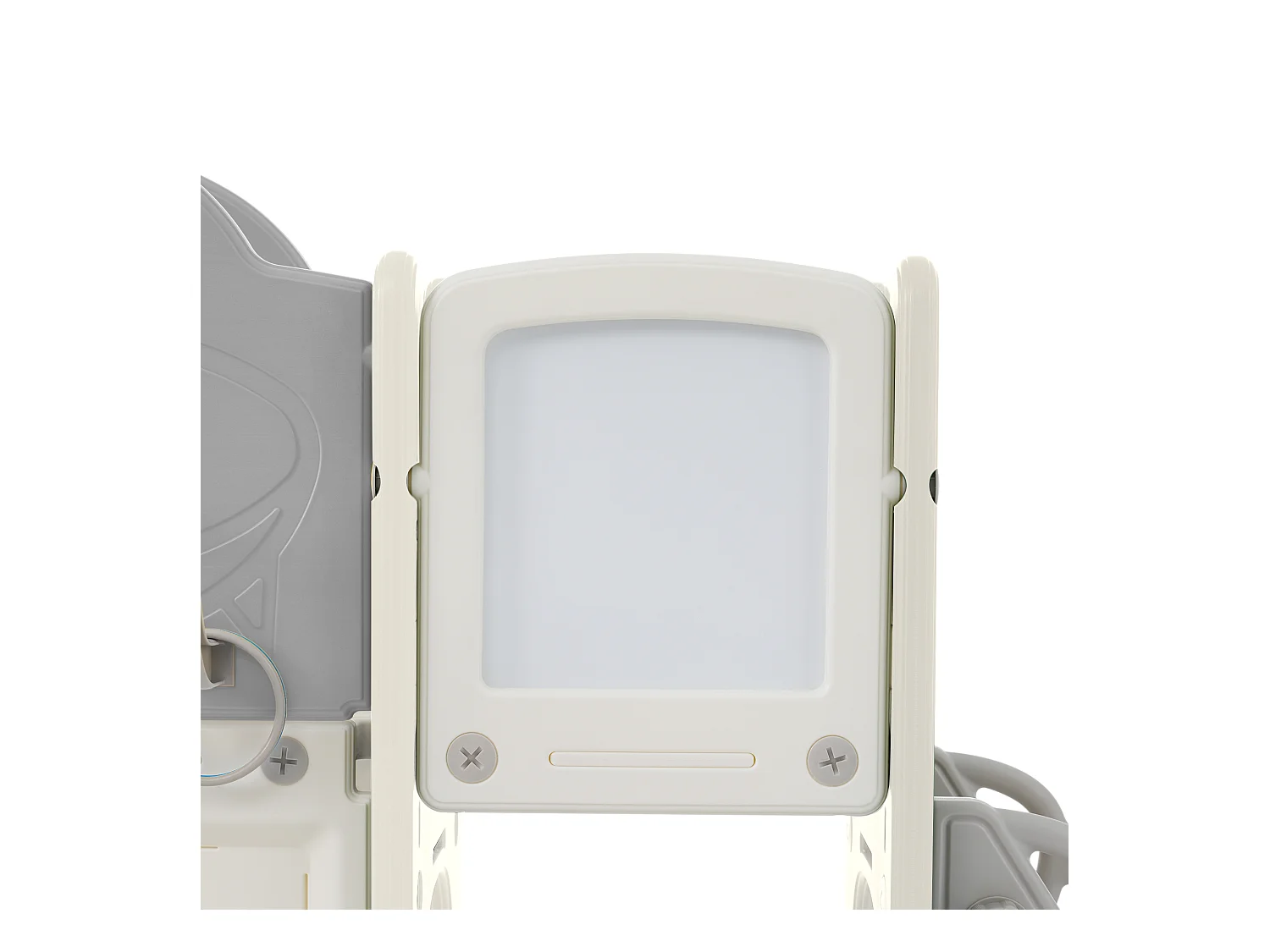 10-in-1 kinderglijbaan 172 x 165 x 95 cm, met glijbaan, basketbalring en tekenbord, wit en grijs HDPE-materiaal