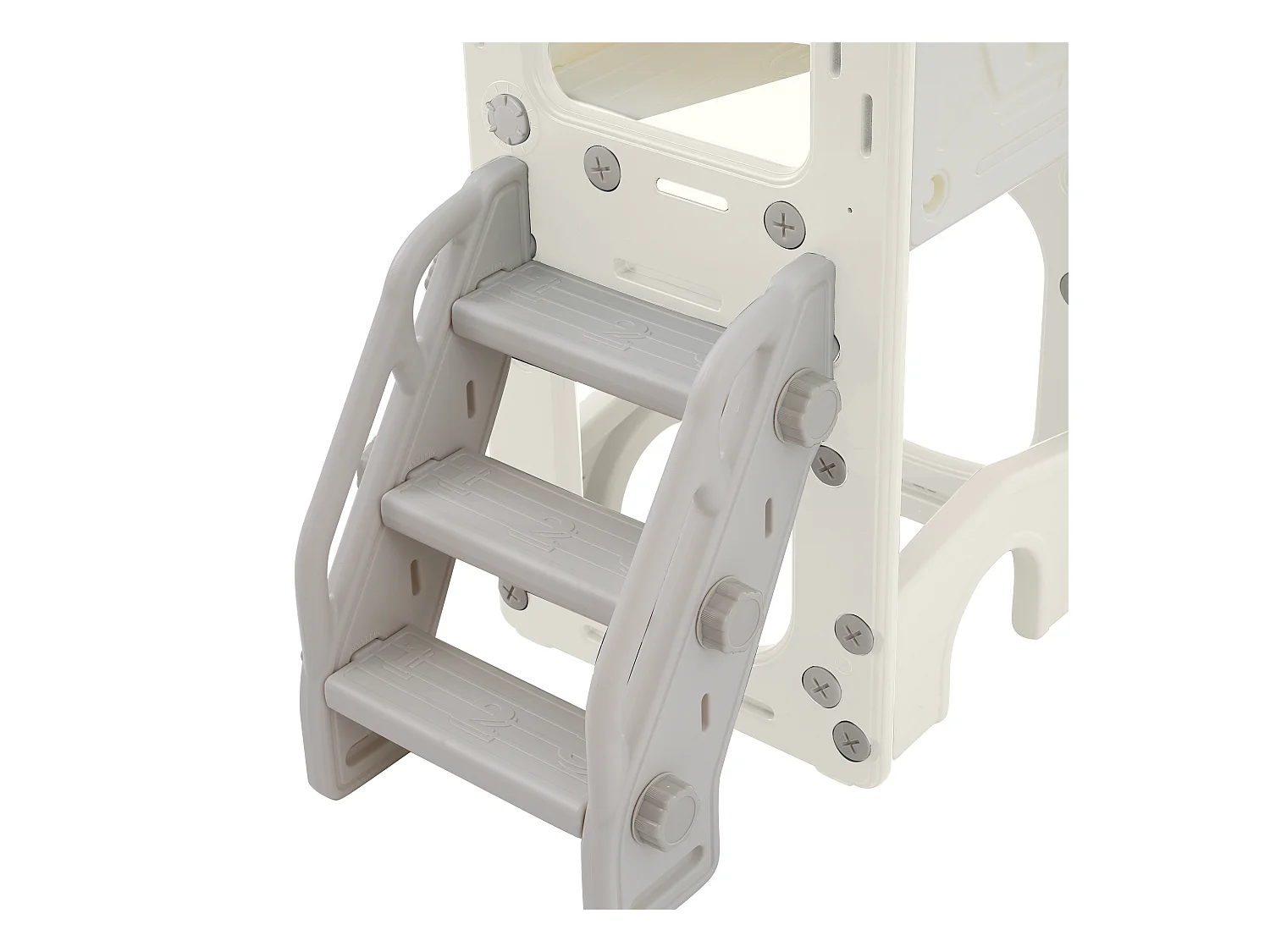 10-in-1 kinderglijbaan 172 x 165 x 95 cm, met glijbaan, basketbalring en tekenbord, wit en grijs HDPE-materiaal