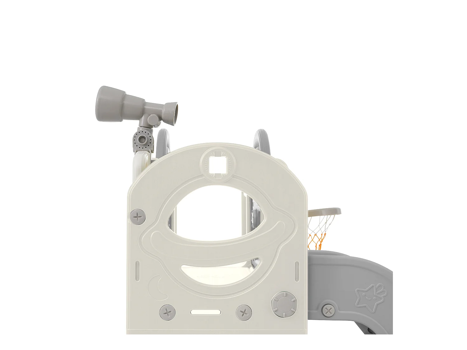 10-in-1 kinderglijbaan 172 x 165 x 95 cm, met glijbaan, basketbalring en tekenbord, wit en grijs HDPE-materiaal