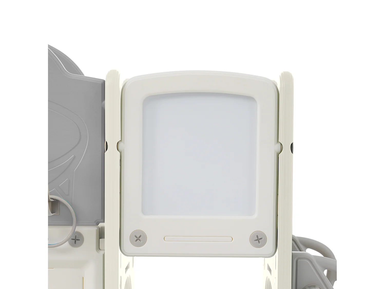 Toboggan enfant 10 en 1 172x165x95 cm, avec toboggan panier de basket et planche à dessin matériau HDPE blanc et gris