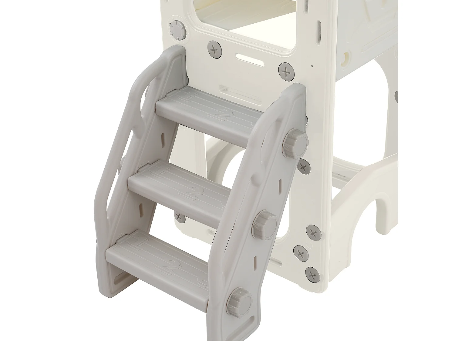 Toboggan enfant 10 en 1 172x165x95 cm, avec toboggan panier de basket et planche à dessin matériau HDPE blanc et gris