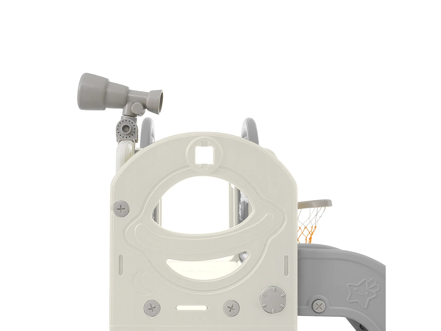 Toboggan enfant 10 en 1 172x165x95 cm, avec toboggan panier de basket et planche à dessin matériau HDPE blanc et gris