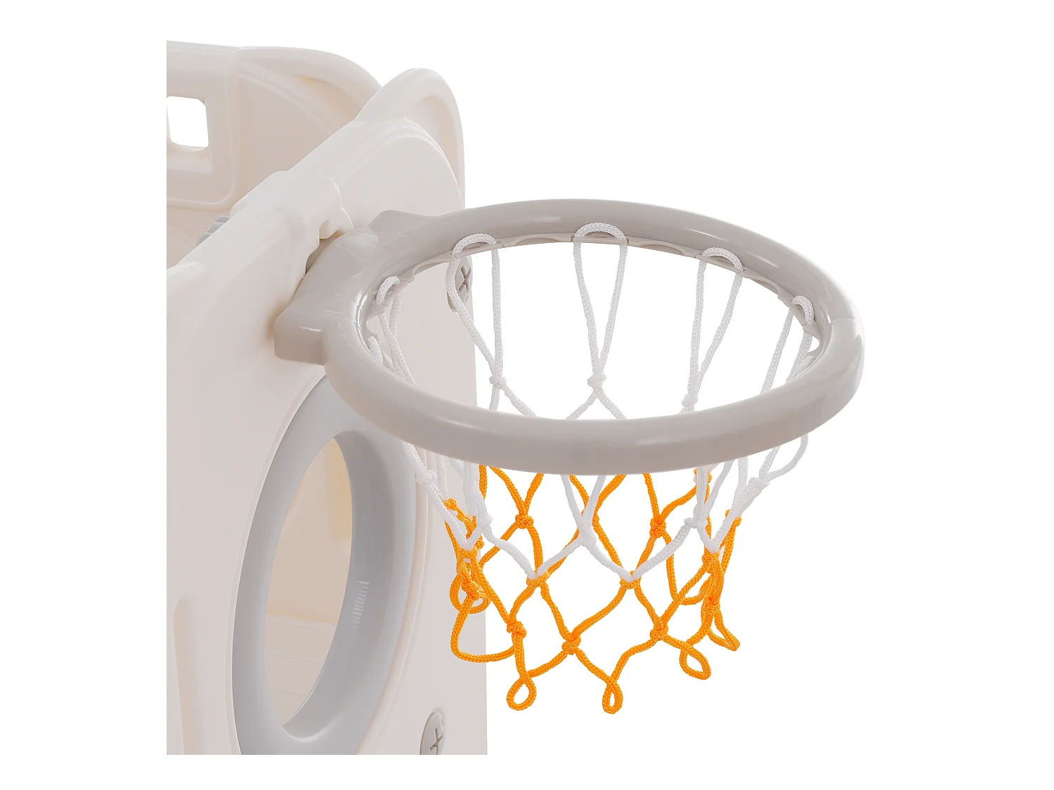 Ensemble de toboggan 174x150x85cm 6 en 1 Toboggan Deux compartiments de rangement Escalier Panneau de basket Matériel HDPE Blanc