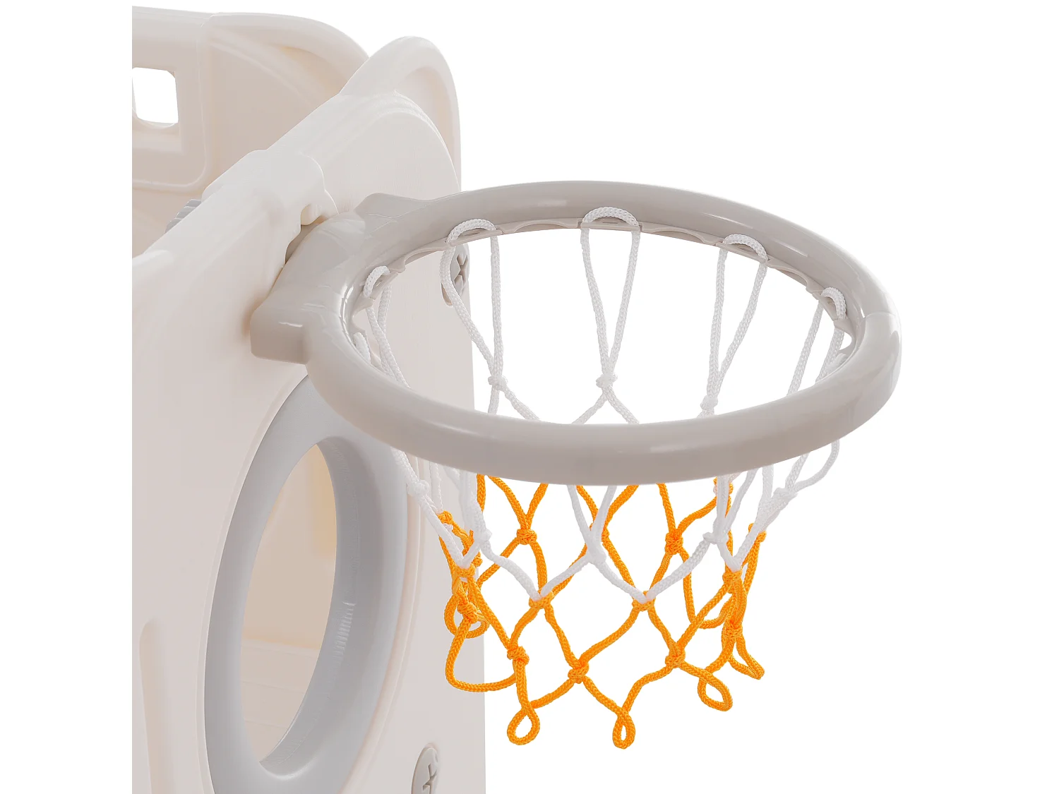 Ensemble de toboggan 174x150x85cm 6 en 1 Toboggan Deux compartiments de rangement Escalier Panneau de basket Matériel HDPE Blanc