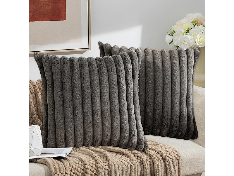 Lot 2 housses de coussin 50x50 cm peluche velours décoratif doux canapé lit (Sans rembourrage)