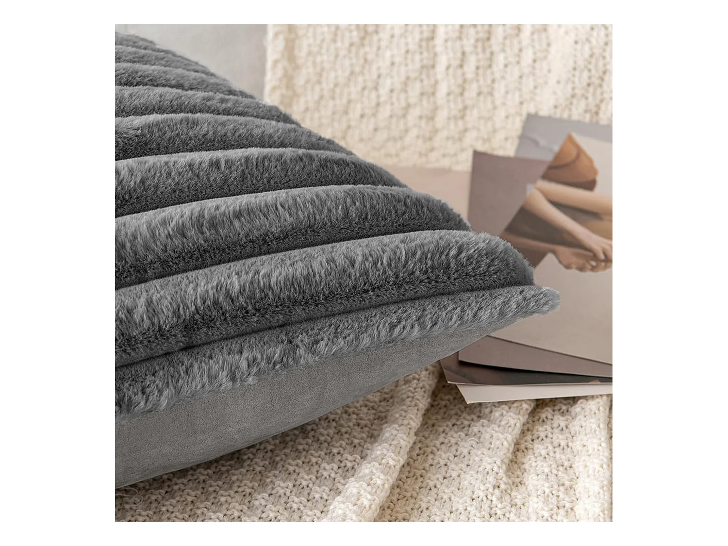 Lot 2 housses de coussin 50x50 cm peluche velours décoratif doux canapé lit (Sans rembourrage)