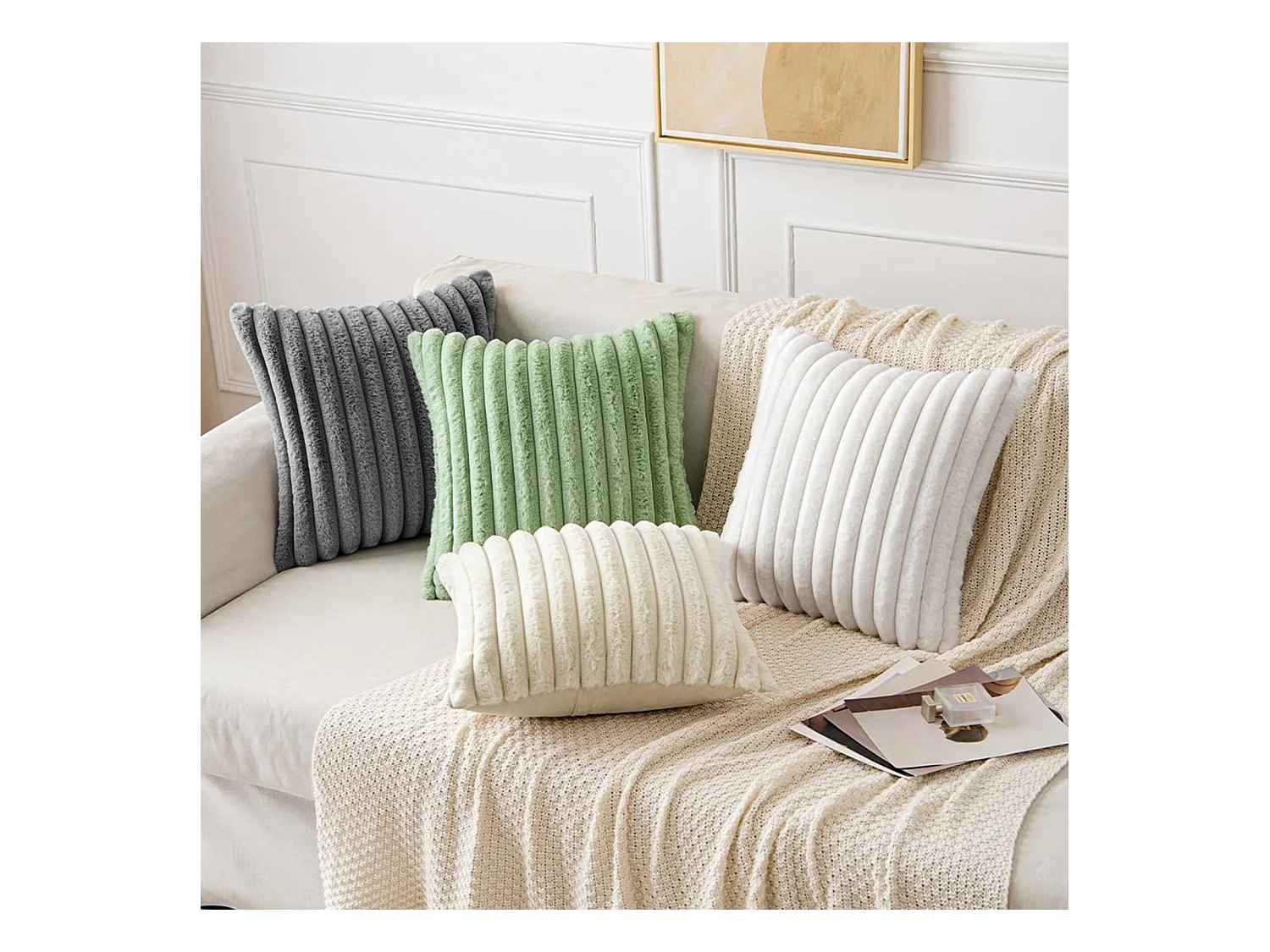 Lot 2 housses de coussin 50x50 cm peluche velours décoratif doux canapé lit (Sans rembourrage)